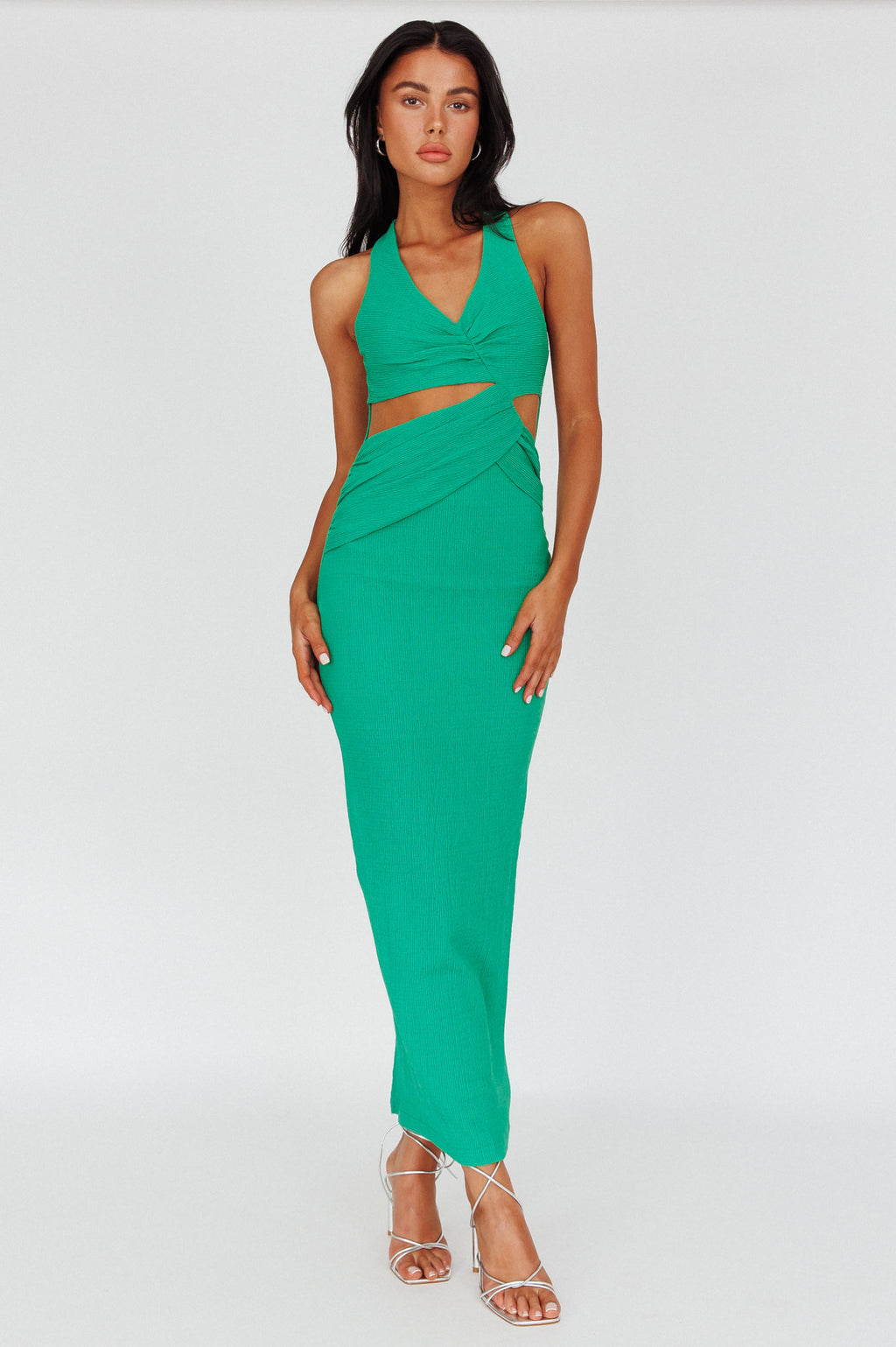 Giulia Cut-out Ribbed Halterneck Midi Dress Green by Selfie Leslie