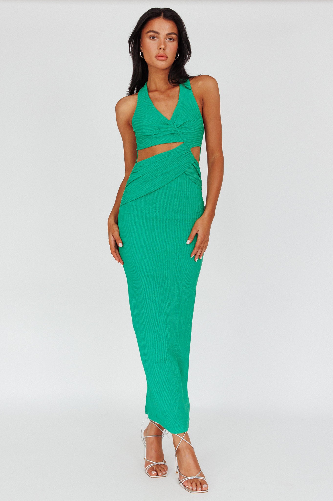 Giulia Cut-out Ribbed Halterneck Midi Dress Green by Selfie Leslie