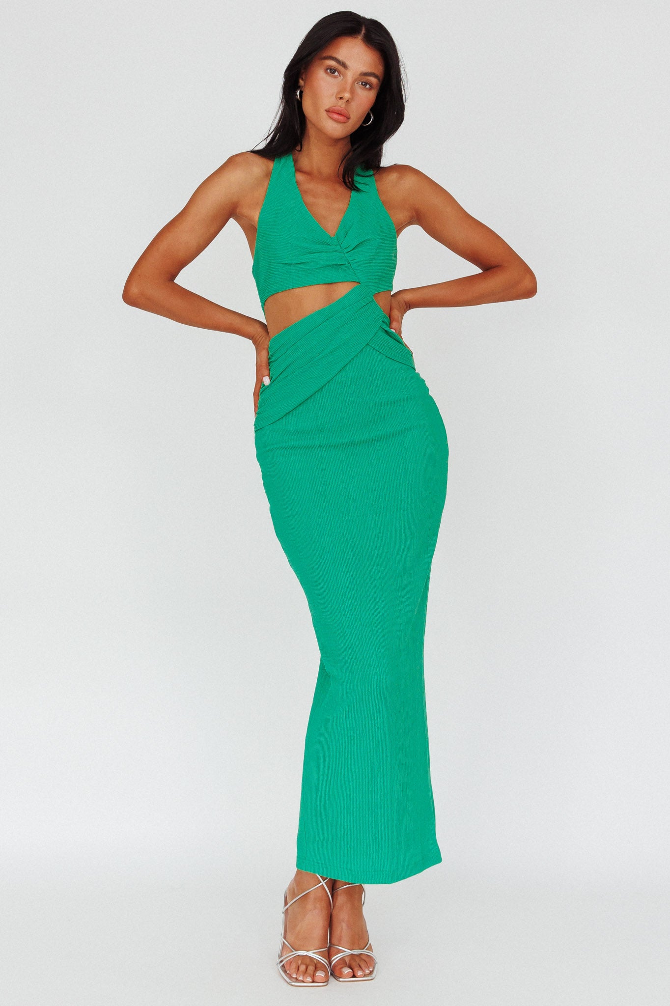 Giulia Cut-out Ribbed Halterneck Midi Dress Green by Selfie Leslie