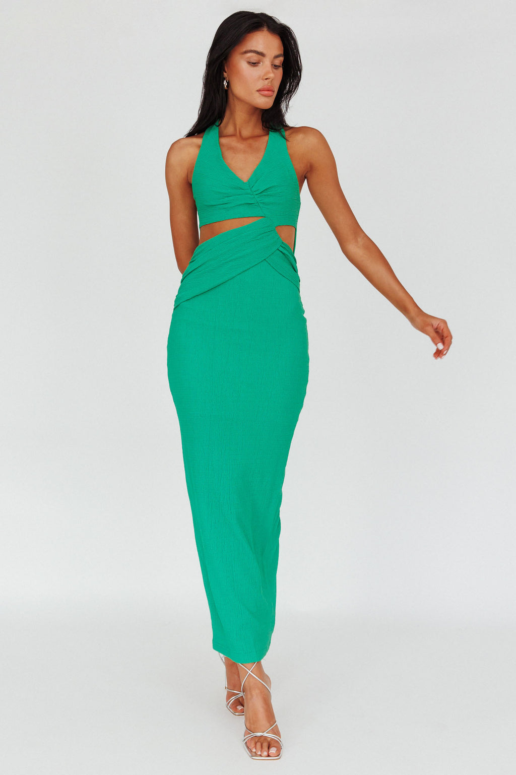 Giulia Cut-out Ribbed Halterneck Midi Dress Green by Selfie Leslie