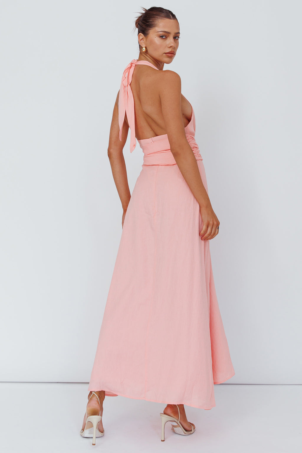 Spring Feels Halterneck Belt Maxi Dress Peach by Selfie Leslie