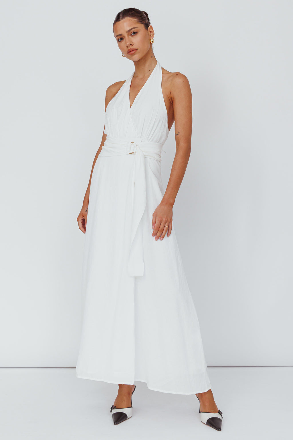 Spring Feels Halterneck Belt Maxi Dress White by Selfie Leslie