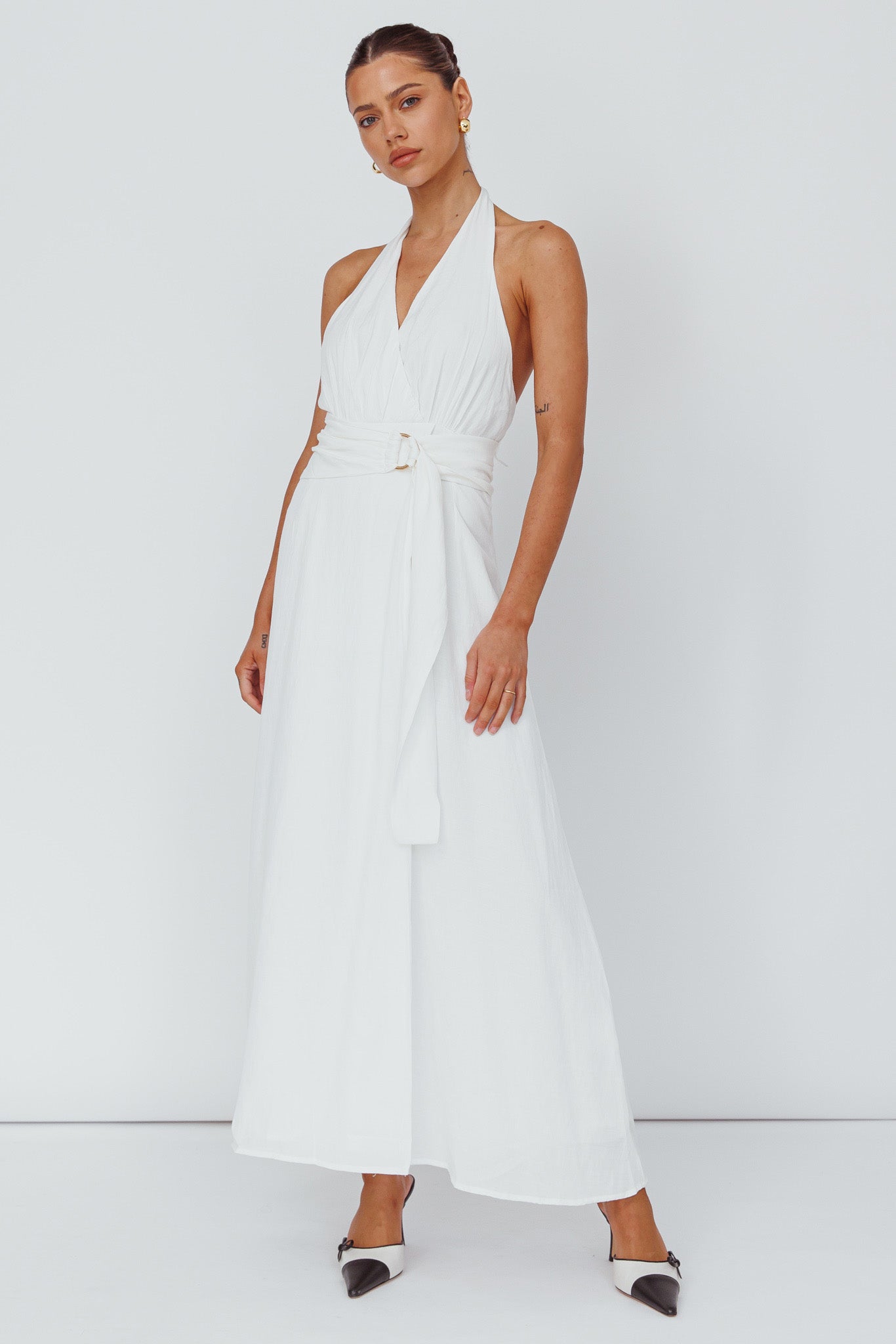Spring Feels Halterneck Belt Maxi Dress White by Selfie Leslie