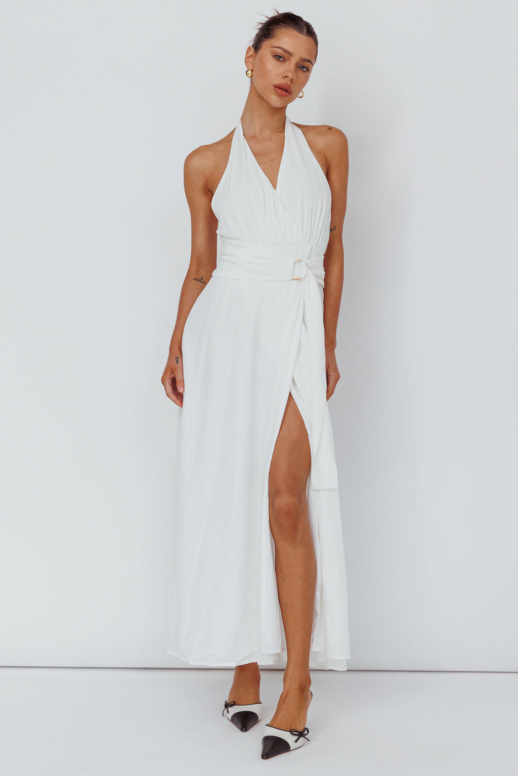 Spring Feels Halterneck Belt Maxi Dress White by Selfie Leslie