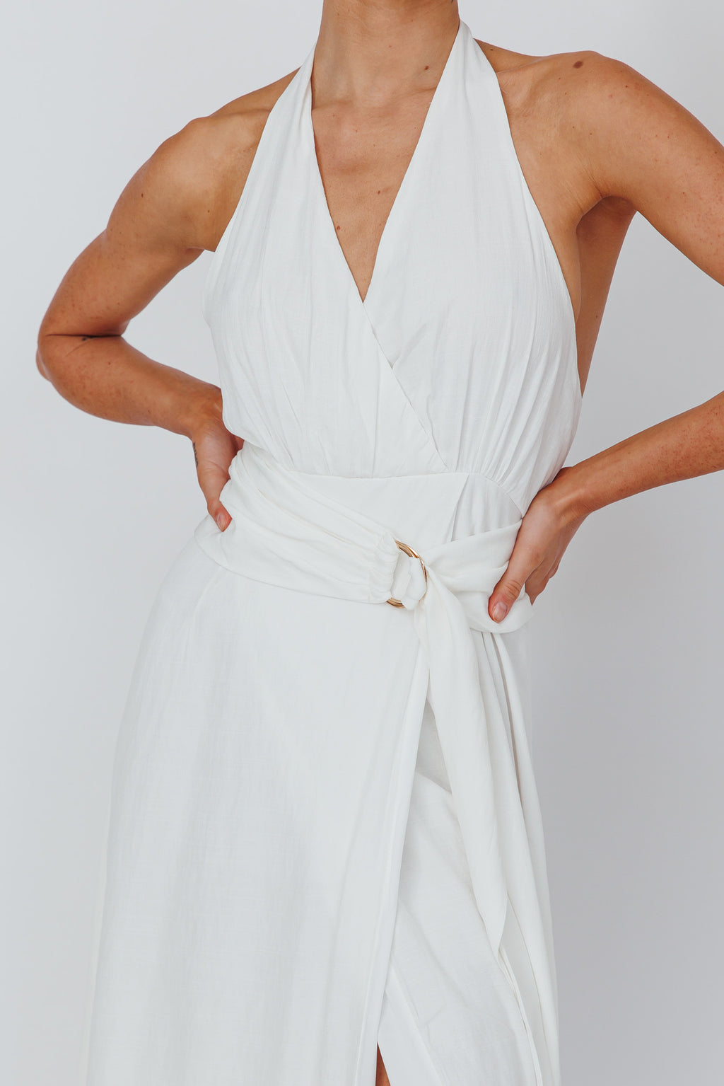 Spring Feels Halterneck Belt Maxi Dress White by Selfie Leslie