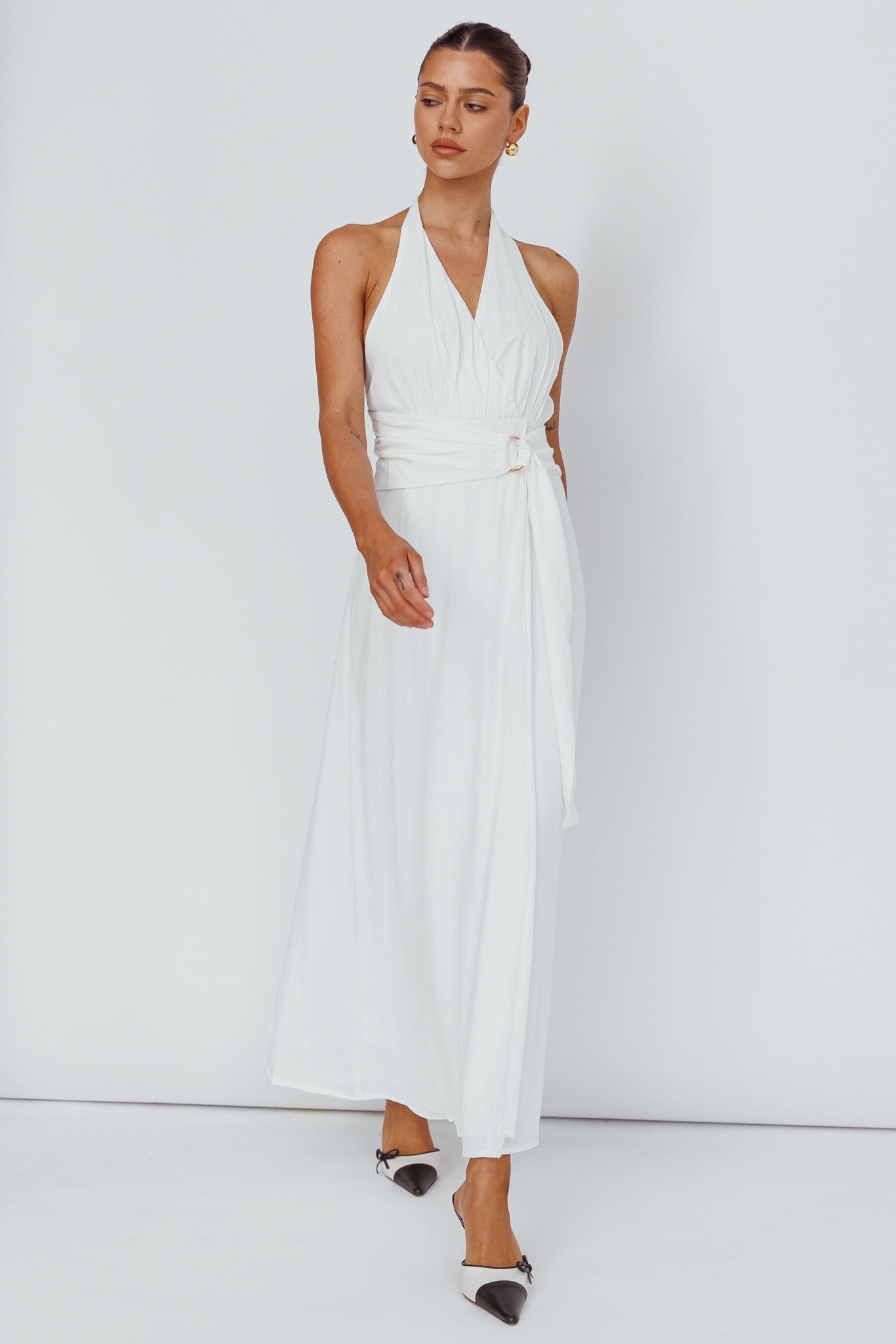 Spring Feels Halterneck Belt Maxi Dress White by Selfie Leslie