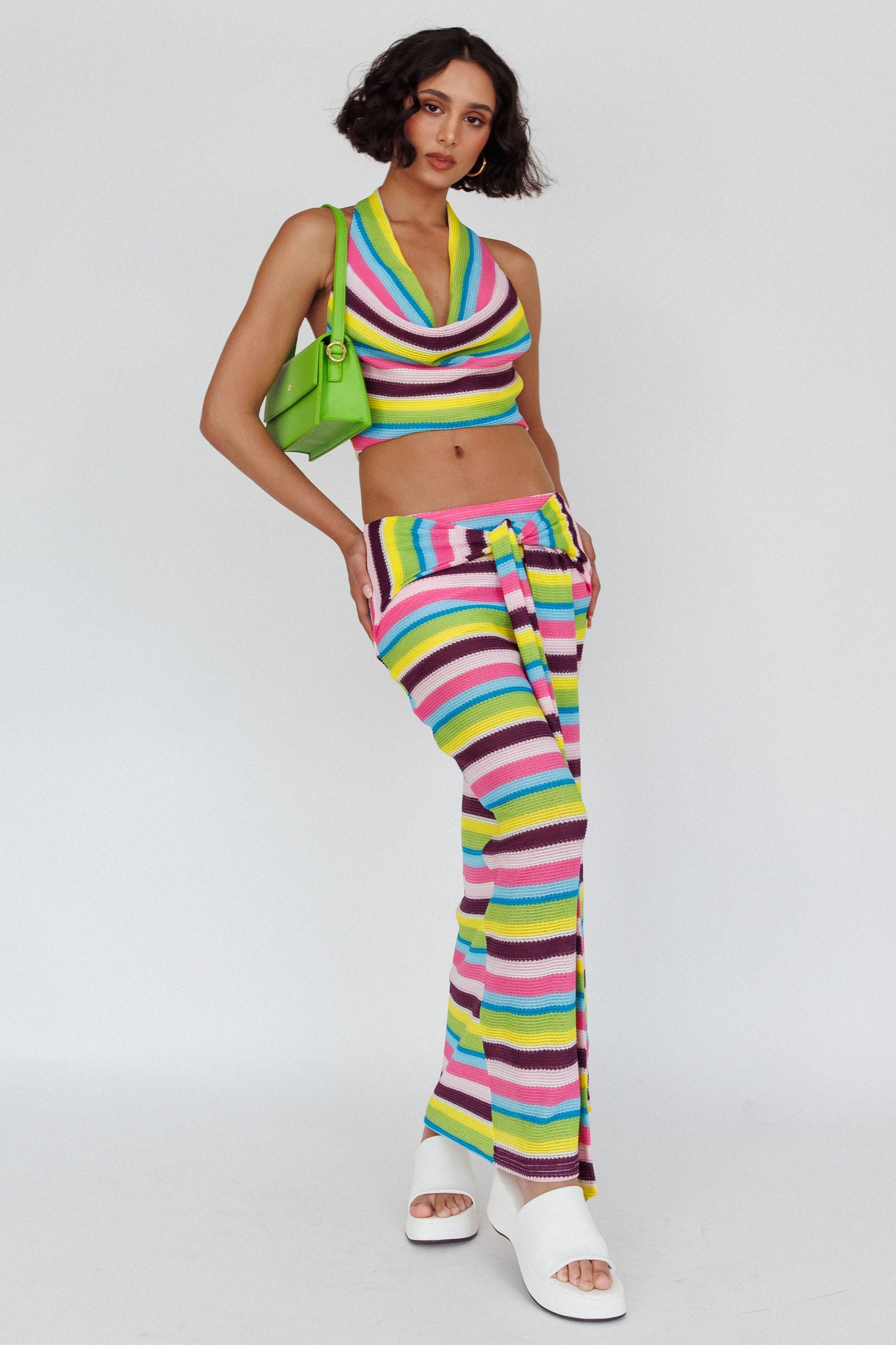 Sammi Tie Waist Knit Maxi Skirt Blue Multi by Selfie Leslie