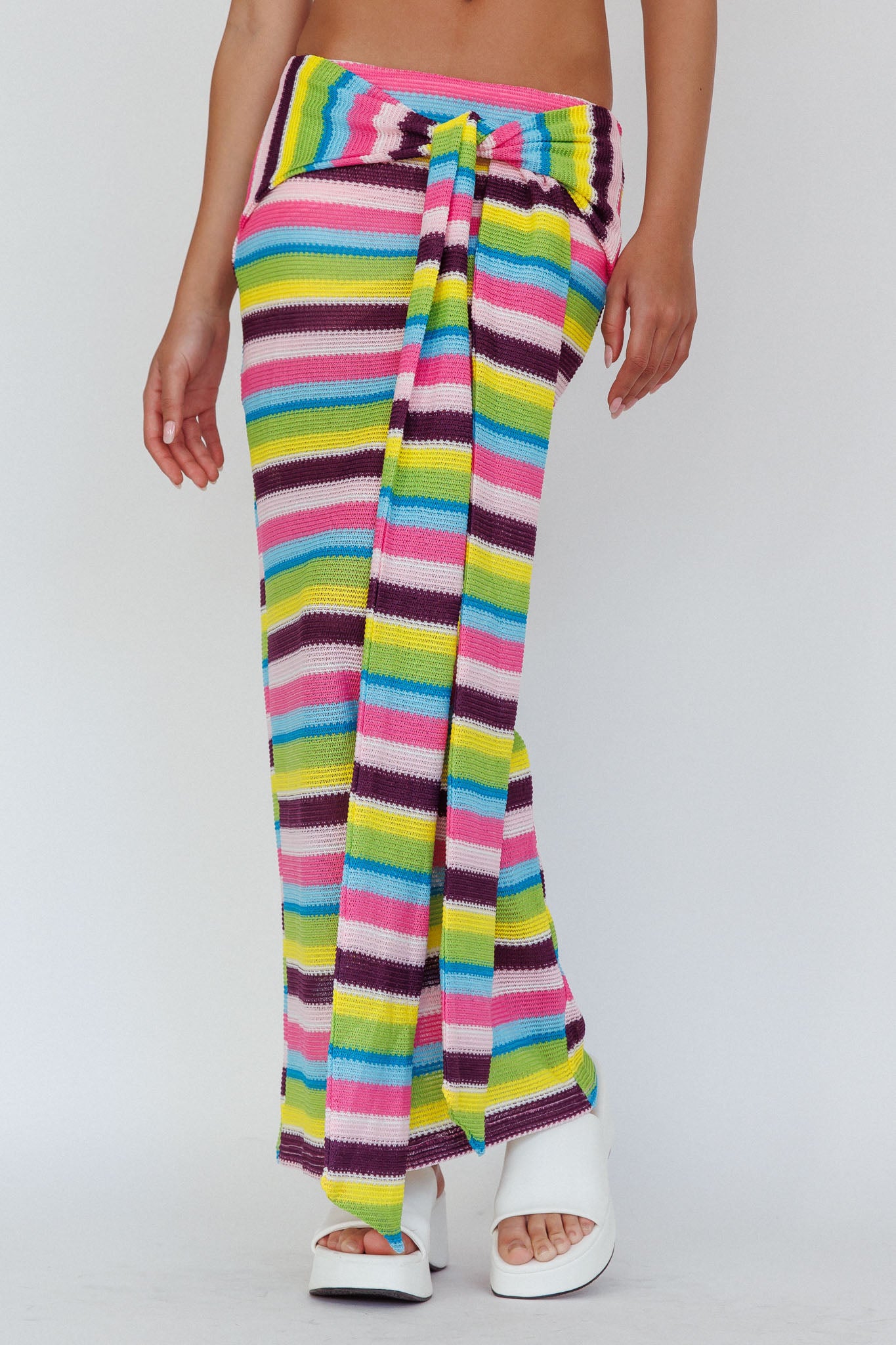 Sammi Tie Waist Knit Maxi Skirt Blue Multi by Selfie Leslie