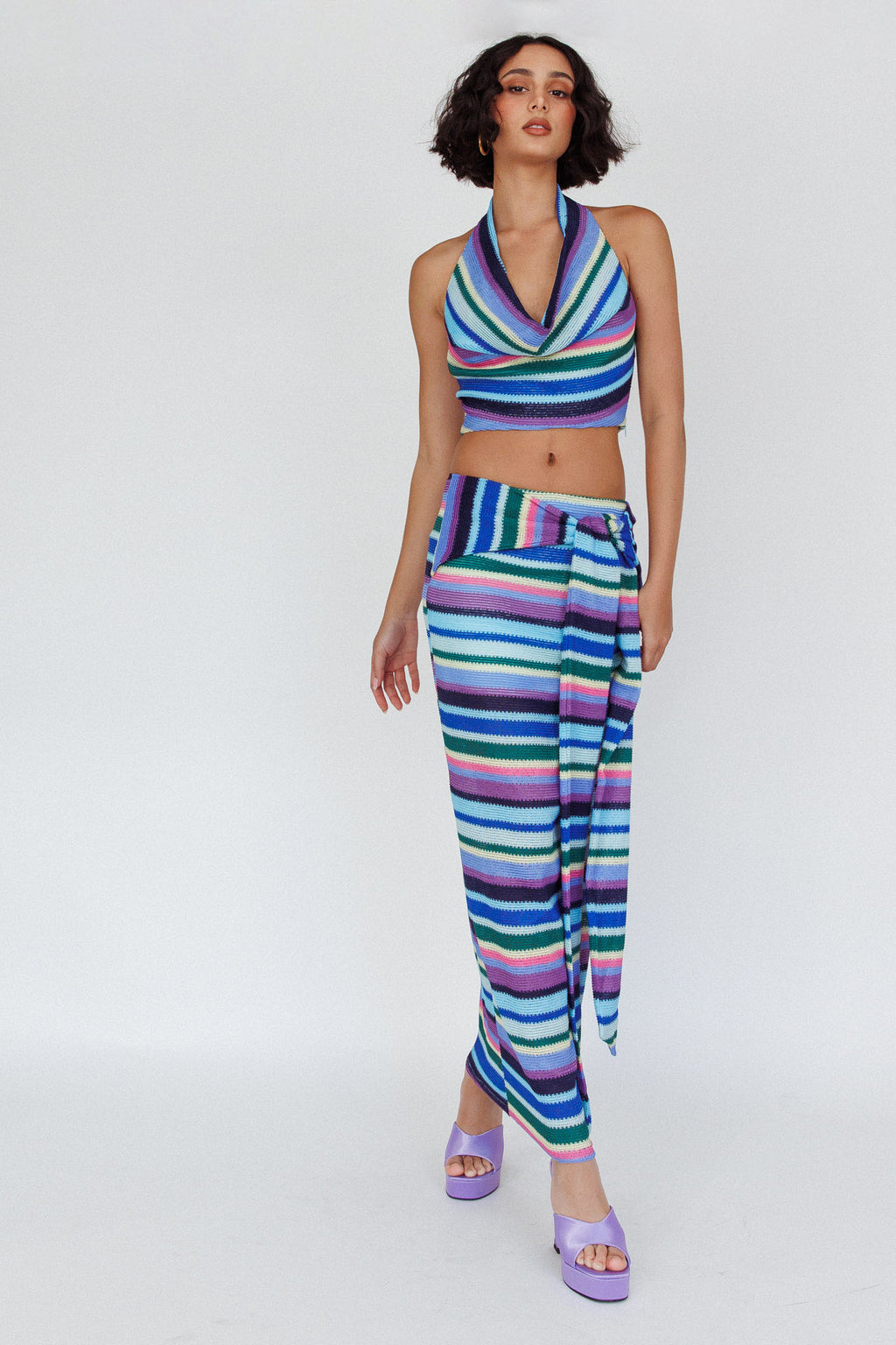 Sammi Tie Waist Knit Maxi Skirt Purple Multi by Selfie Leslie