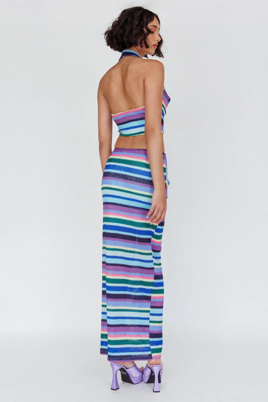Sammi Tie Waist Knit Maxi Skirt Purple Multi by Selfie Leslie