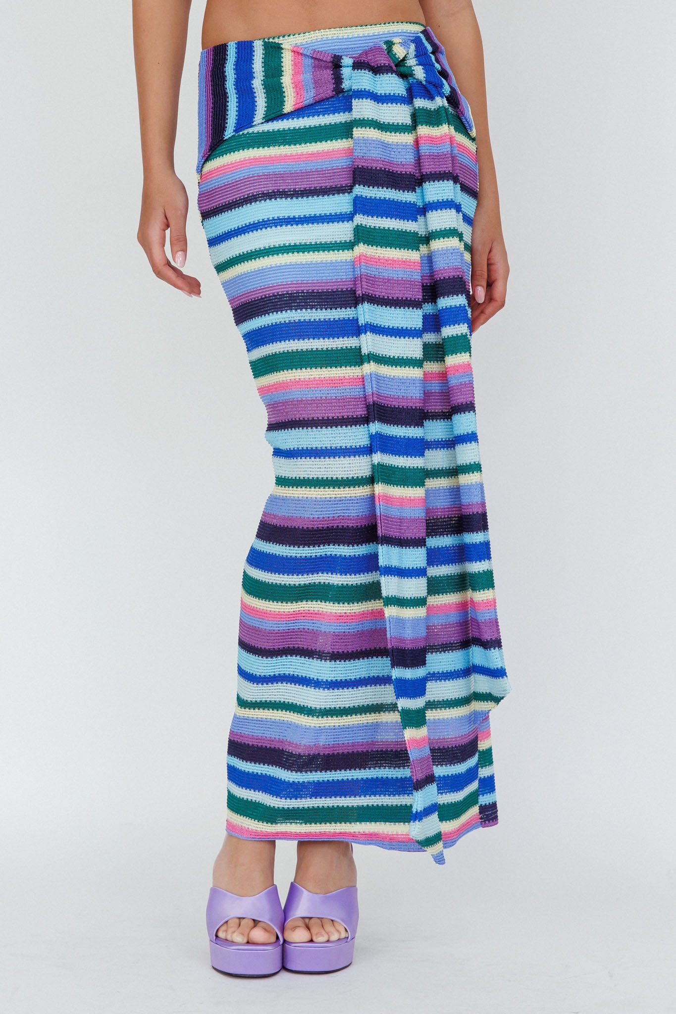 Sammi Tie Waist Knit Maxi Skirt Purple Multi by Selfie Leslie