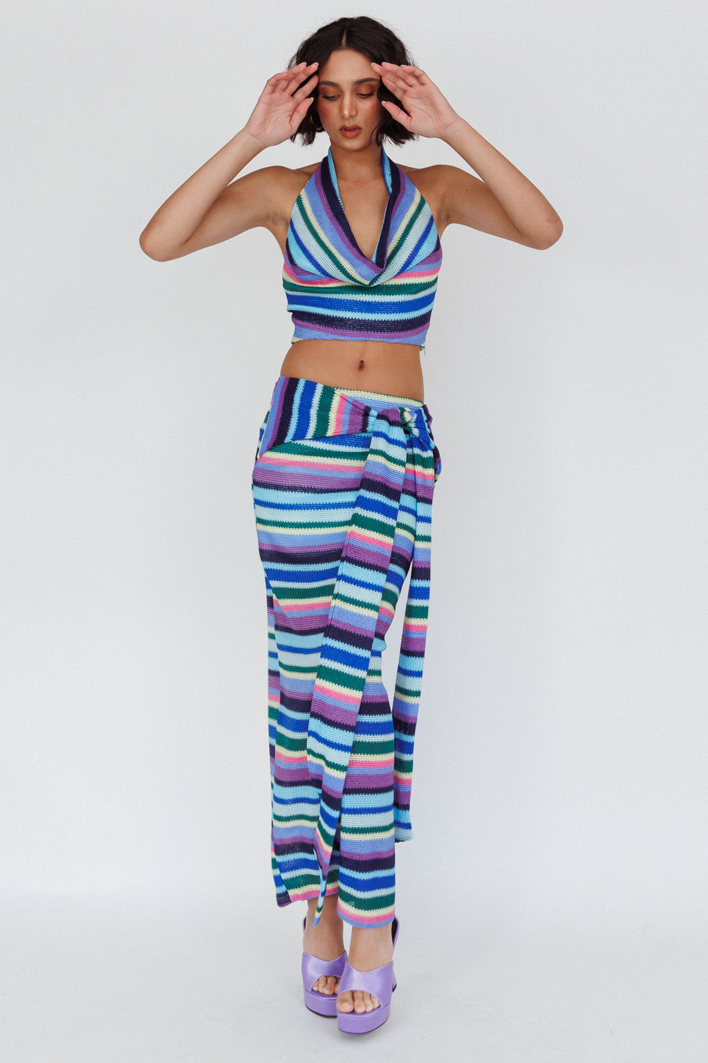 Sammi Tie Waist Knit Maxi Skirt Purple Multi by Selfie Leslie