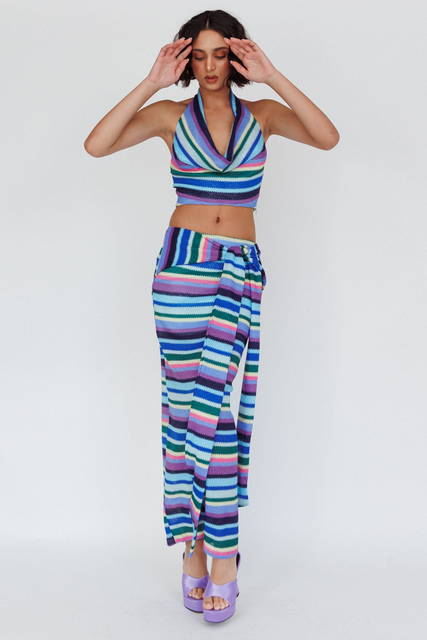 Sammi Tie Waist Knit Maxi Skirt Purple Multi by Selfie Leslie
