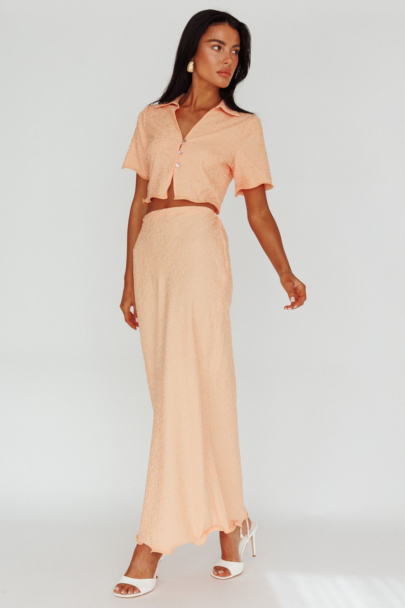 Roman Midi Skirt Textured Melon by Selfie Leslie
