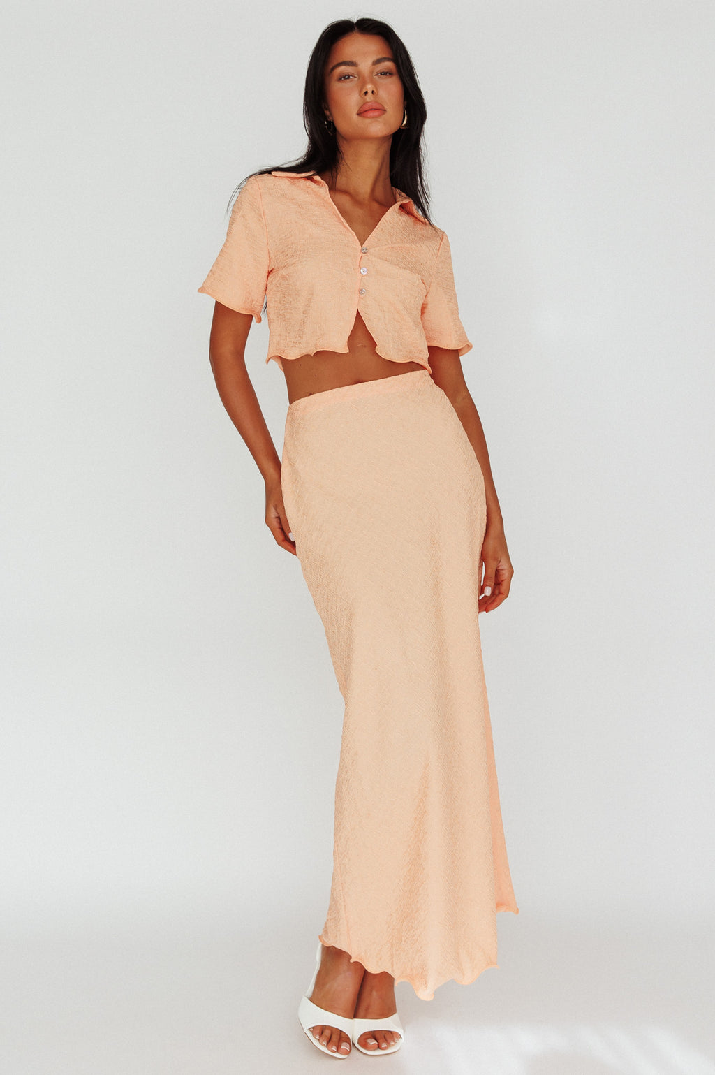 Roman Midi Skirt Textured Melon by Selfie Leslie