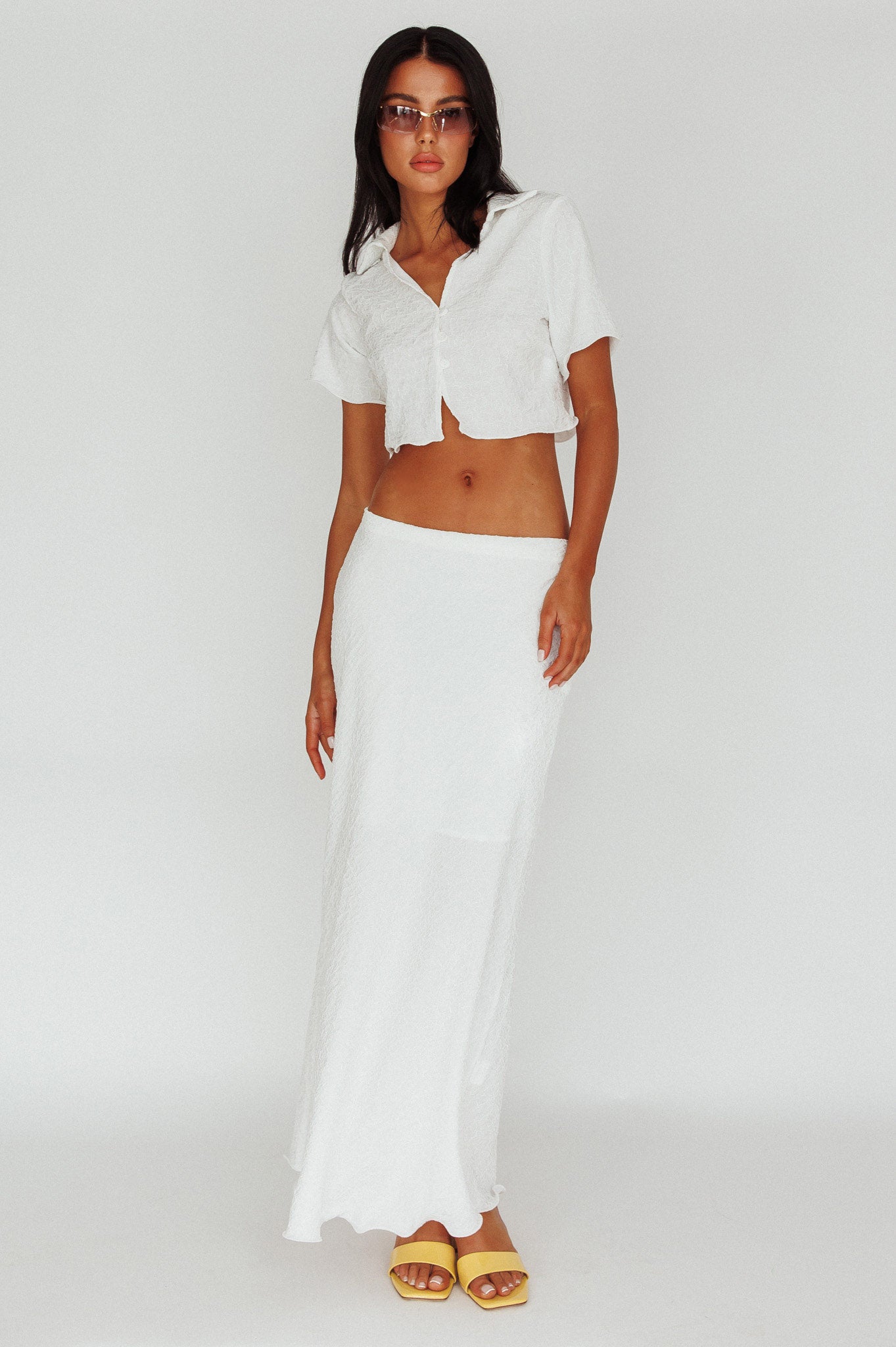Roman Midi Skirt Textured White by Selfie Leslie