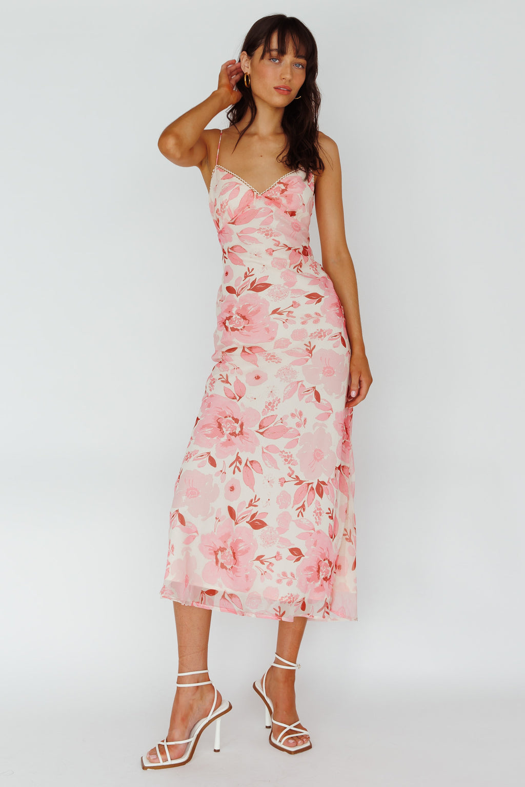 Egypt Cami Strap Midi Dress Floral Pink by Selfie Leslie