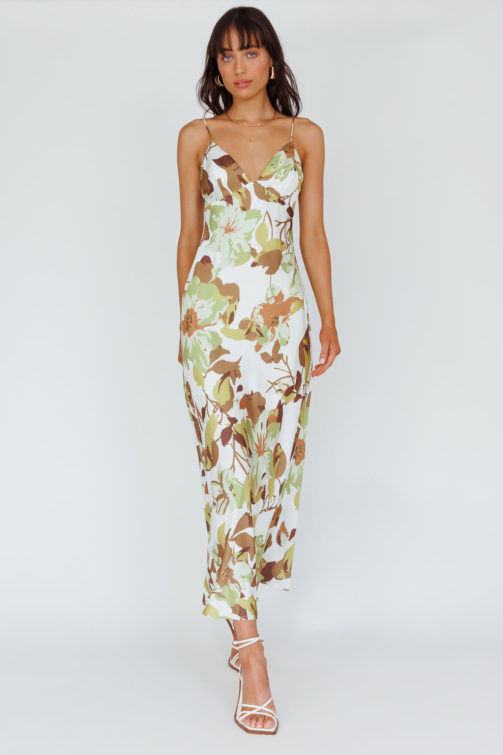 Egypt Cami Strap Maxi Dress Print Green by Selfie Leslie