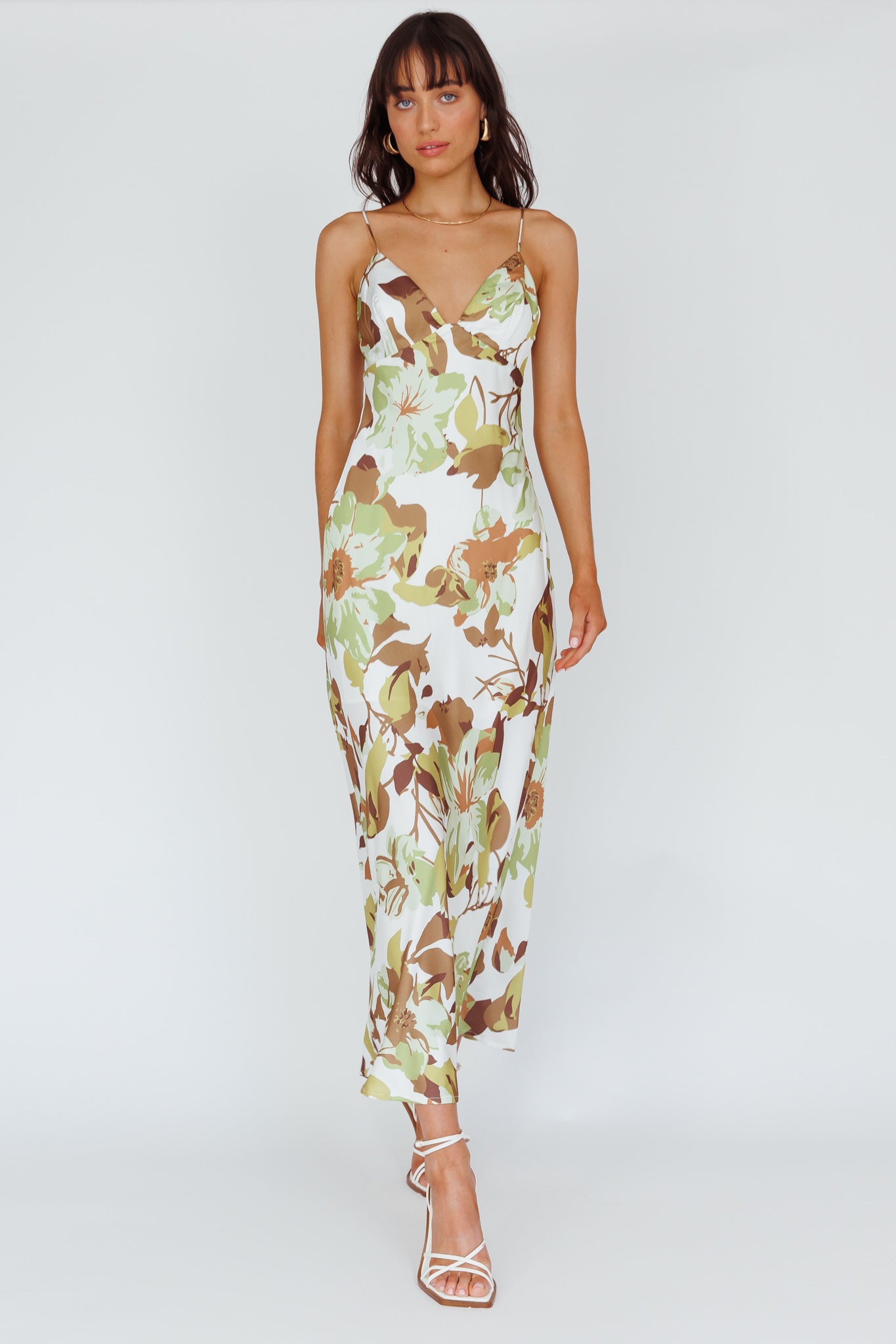 Egypt Cami Strap Maxi Dress Print Green by Selfie Leslie