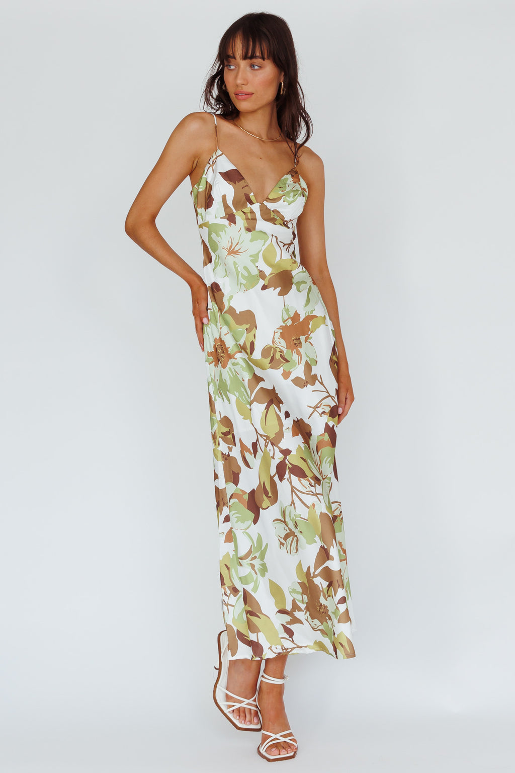 Egypt Cami Strap Maxi Dress Print Green by Selfie Leslie