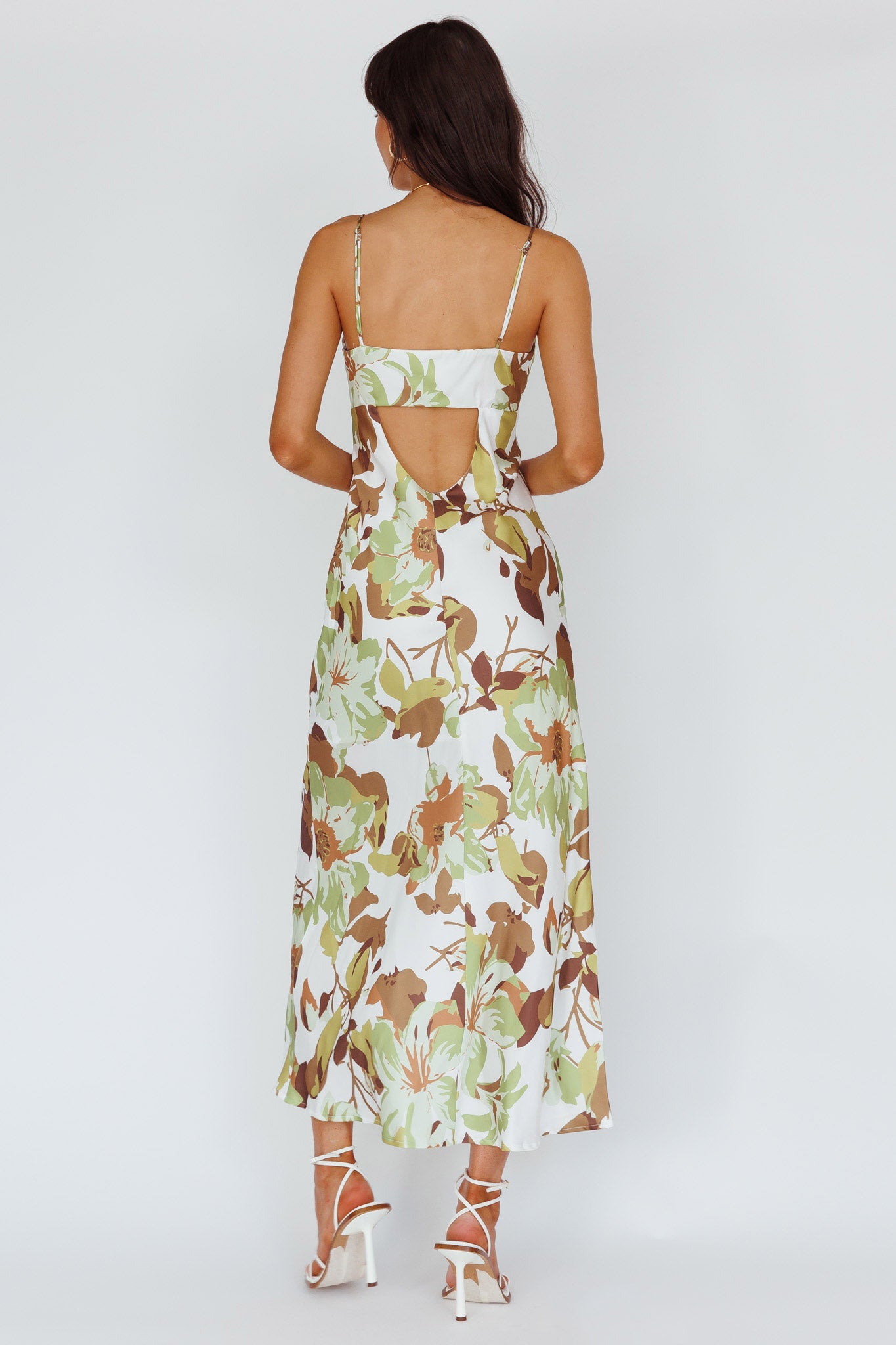 Egypt Cami Strap Maxi Dress Print Green by Selfie Leslie