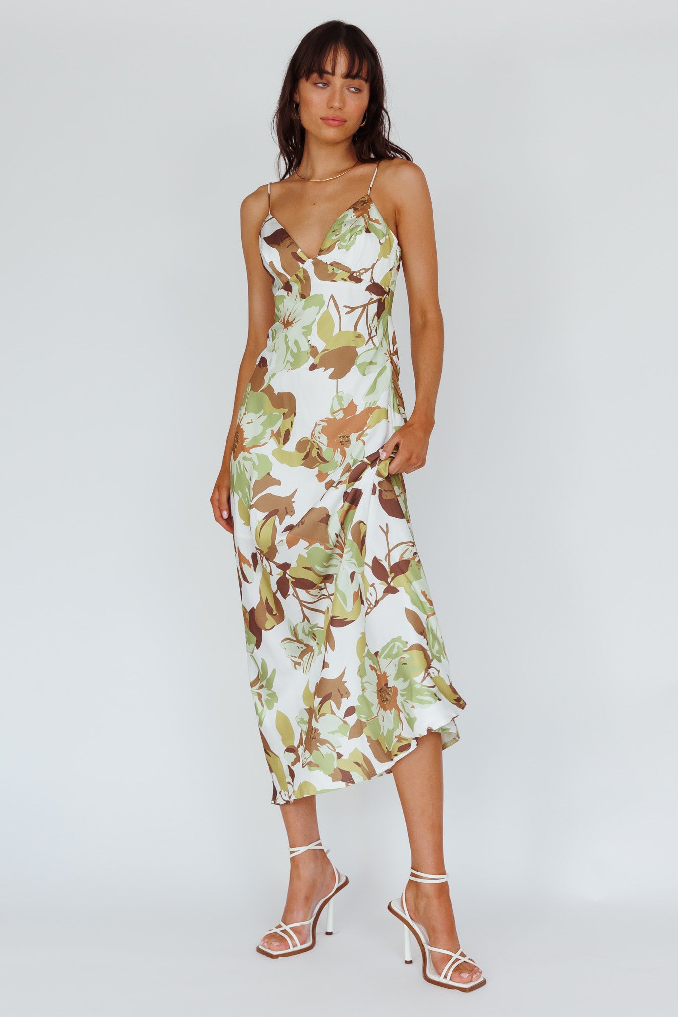Egypt Cami Strap Maxi Dress Print Green by Selfie Leslie