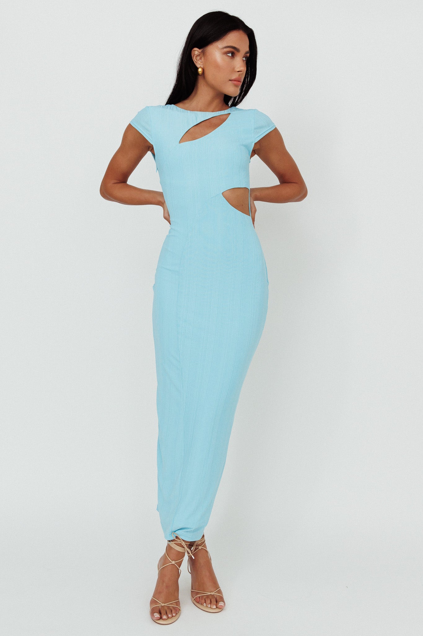 Elenice Cap Sleeve Cut-Out Midi Dress Blue by Selfie Leslie