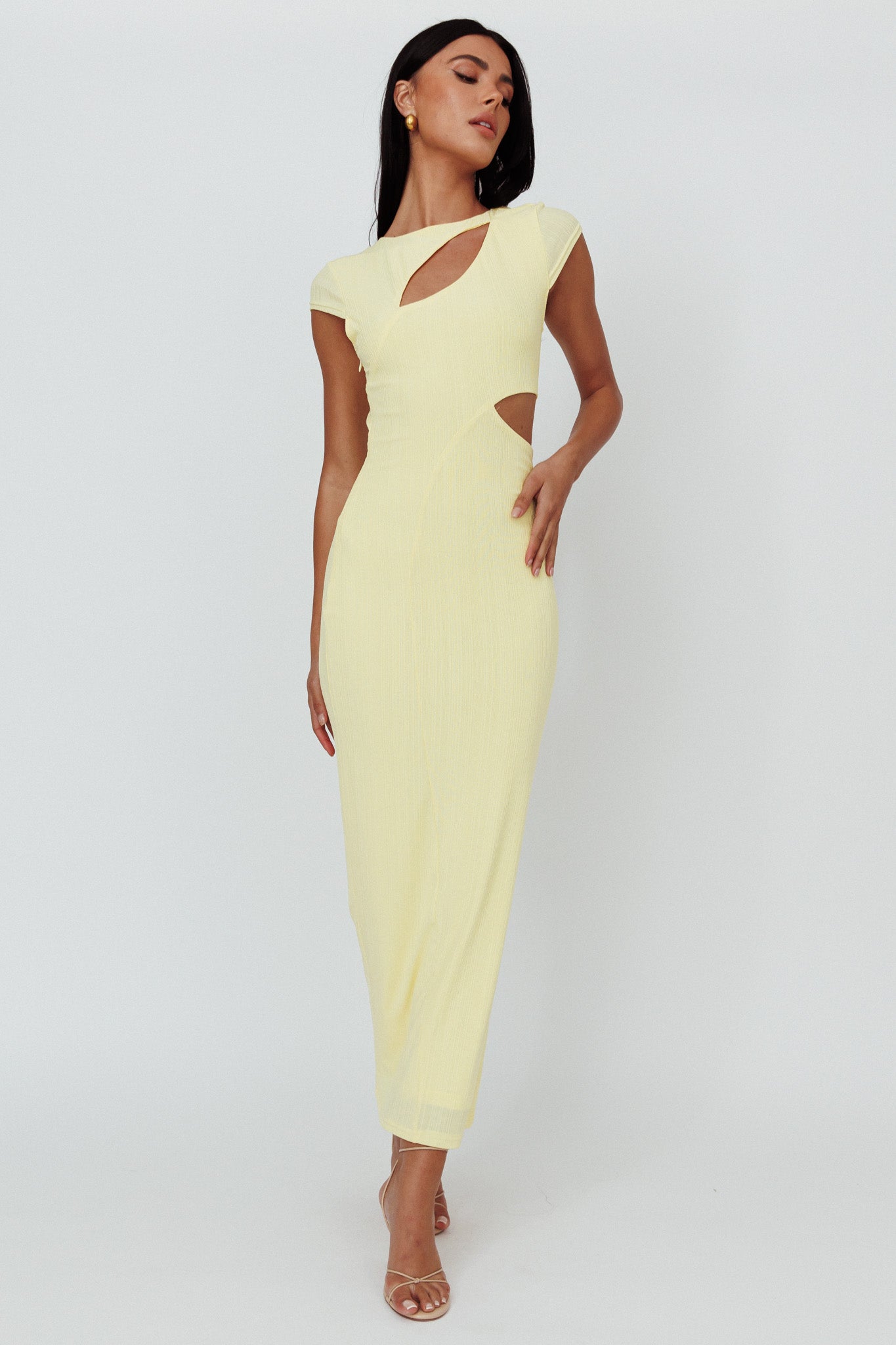 Elenice Cap Sleeve Cut-Out Midi Dress Lemon by Selfie Leslie