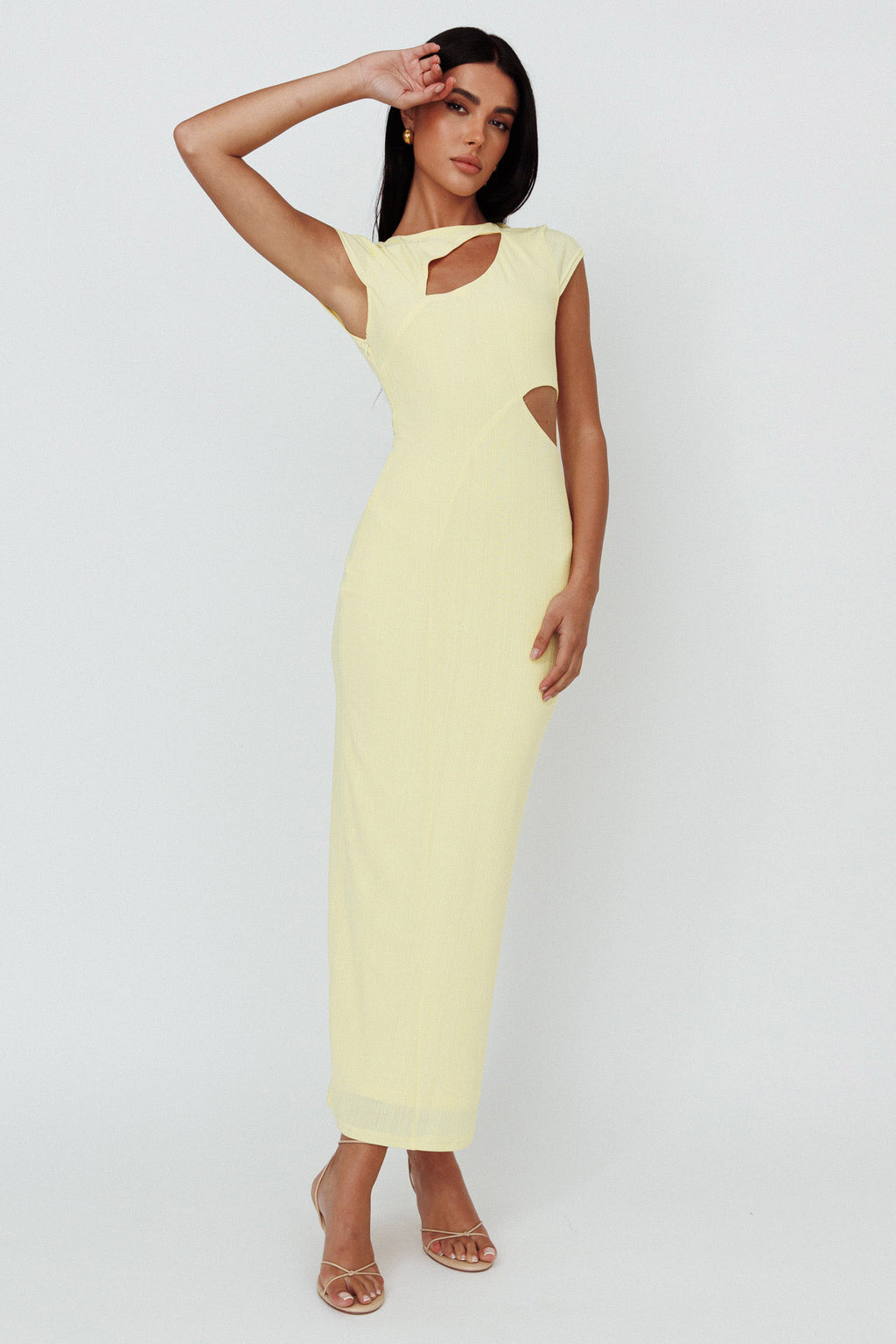 Elenice Cap Sleeve Cut-Out Midi Dress Lemon by Selfie Leslie