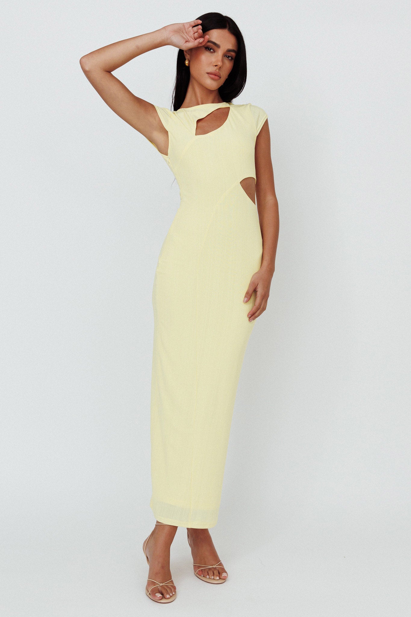Elenice Cap Sleeve Cut-Out Midi Dress Lemon by Selfie Leslie