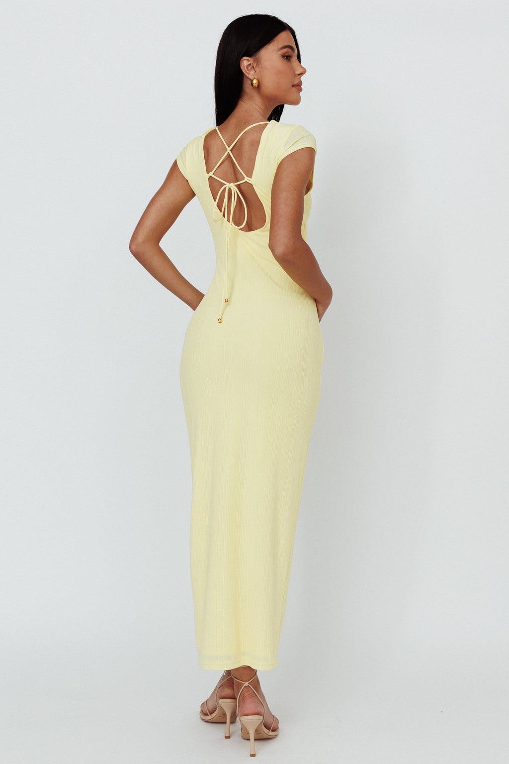 Elenice Cap Sleeve Cut-Out Midi Dress Lemon by Selfie Leslie