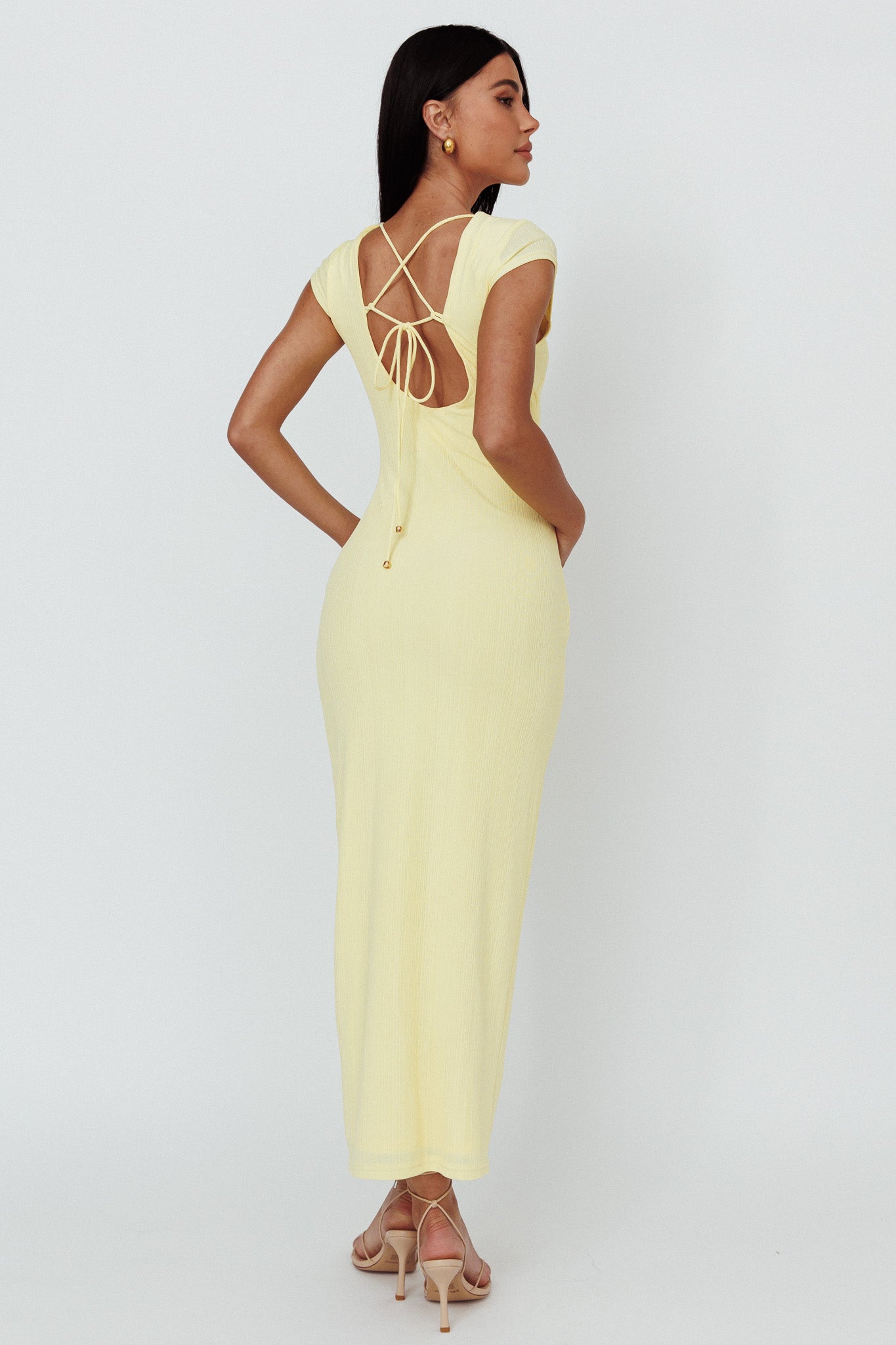 Elenice Cap Sleeve Cut-Out Midi Dress Lemon by Selfie Leslie