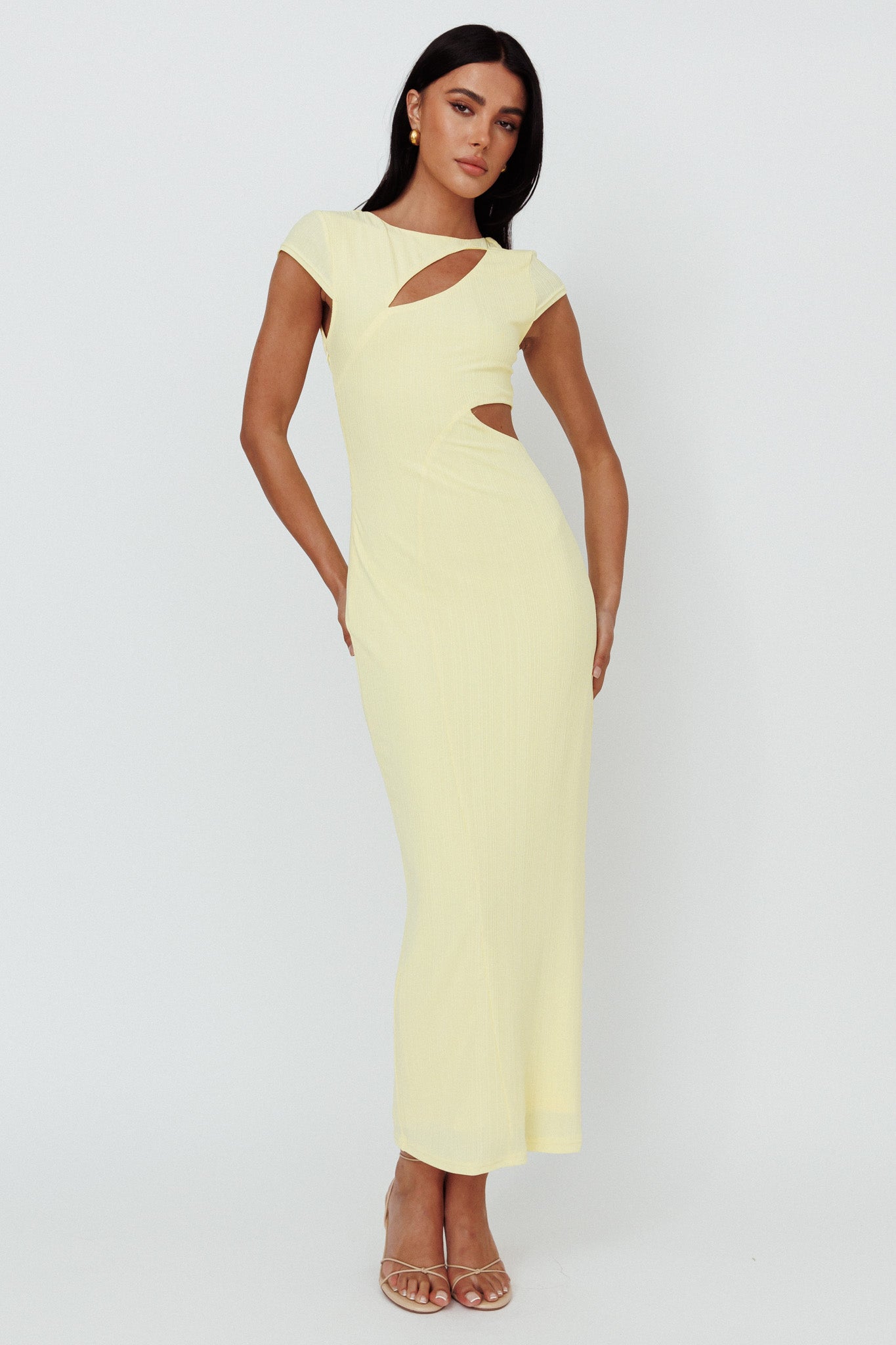 Elenice Cap Sleeve Cut-Out Midi Dress Lemon by Selfie Leslie