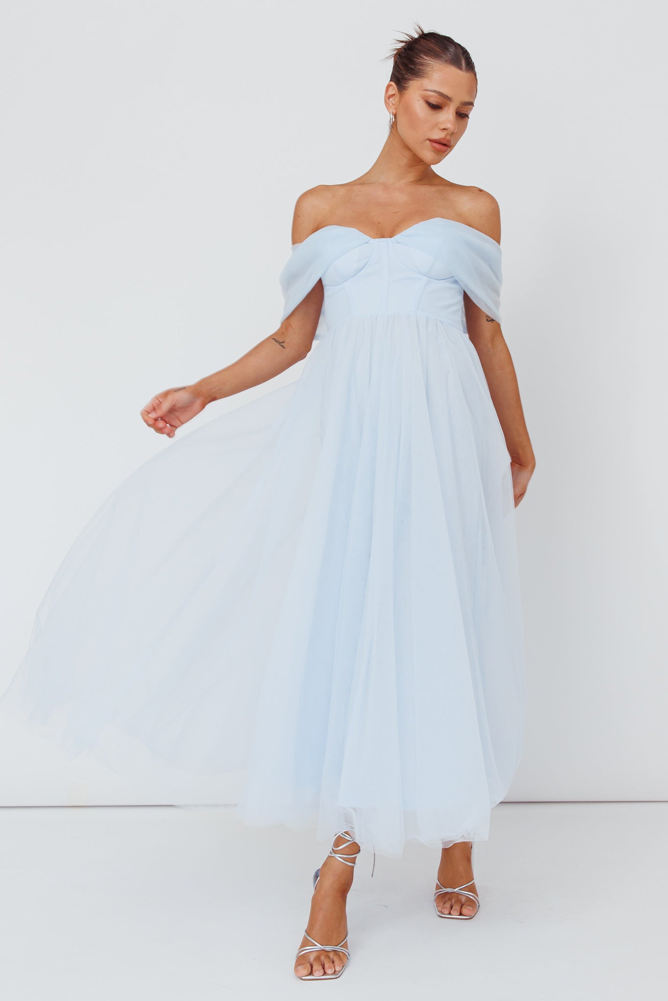 Dreamers & Lovers Off-Shoulder Maxi Dress Powder Blue by Selfie Leslie