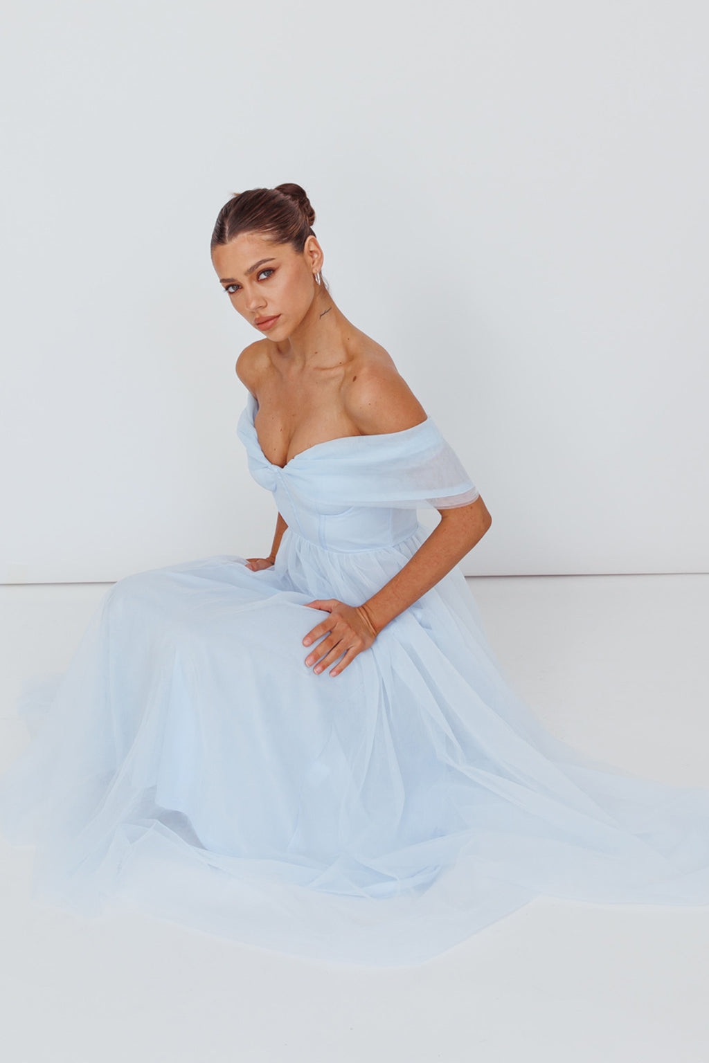 women's light blue off the shoulder dress for winter ball Off-the-Shoulder Tight Prom with Slit Floor length women's light blue off the