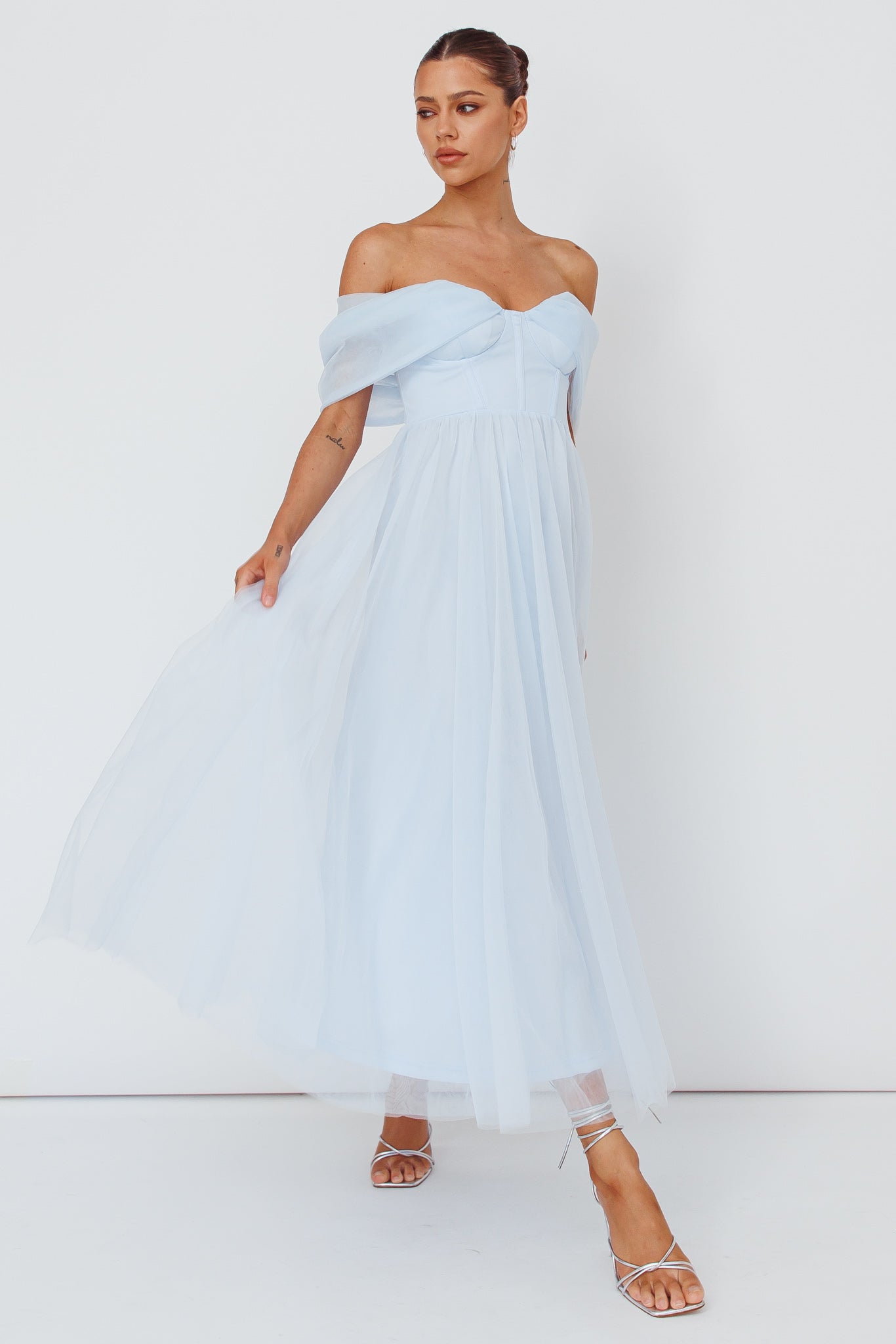 Dreamers & Lovers Off-Shoulder Maxi Dress Powder Blue by Selfie Leslie