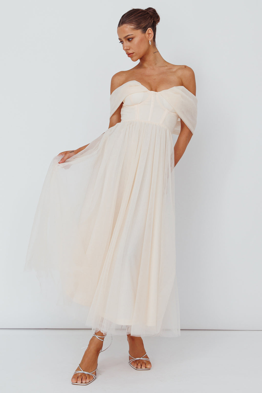Dreamers & Lovers Off-Shoulder Maxi Dress Vanilla by Selfie Leslie