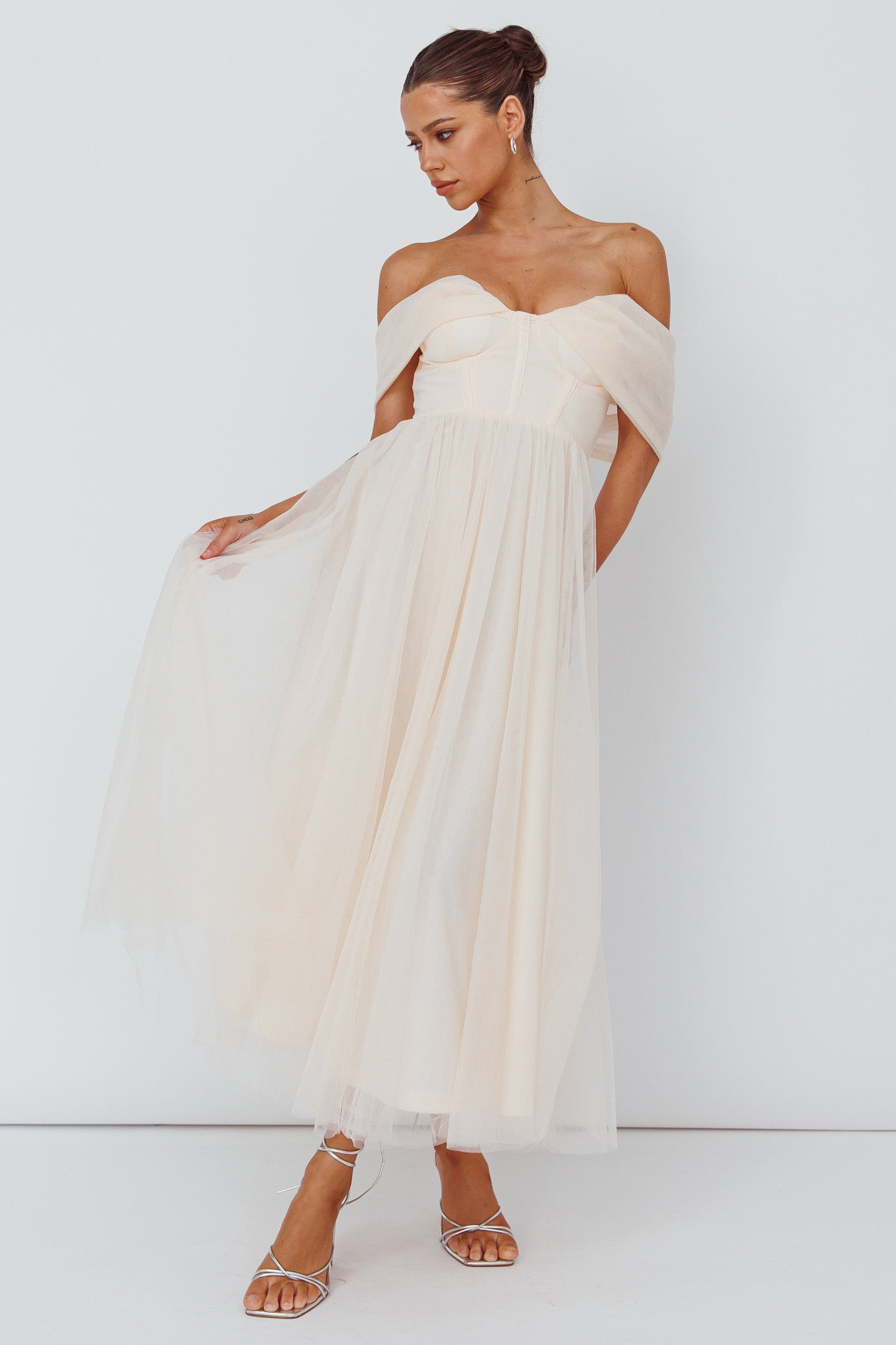 Dreamers & Lovers Off-Shoulder Maxi Dress Vanilla by Selfie Leslie