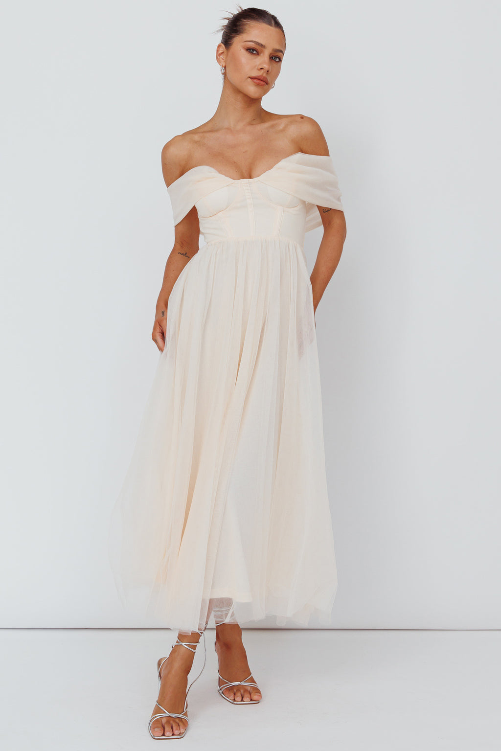 Dreamers & Lovers Off-Shoulder Maxi Dress Vanilla by Selfie Leslie