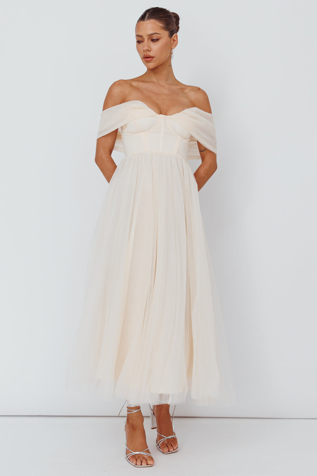 Dreamers & Lovers Off-Shoulder Maxi Dress Vanilla by Selfie Leslie