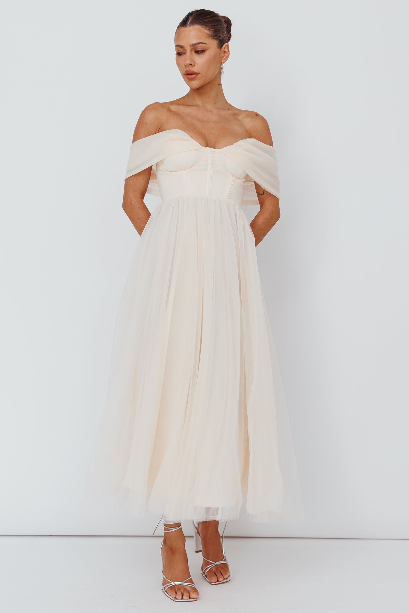 Dreamers & Lovers Off-Shoulder Maxi Dress Vanilla by Selfie Leslie