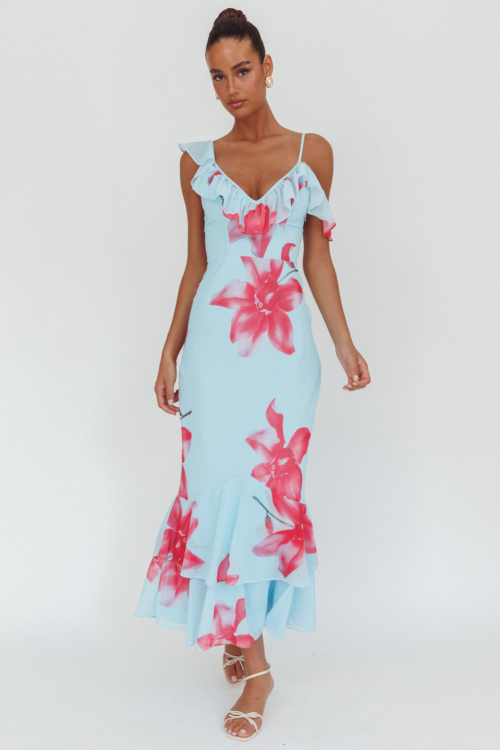 Sun Lover Ruffle Trim Maxi Dress Lily Blue by Selfie Leslie