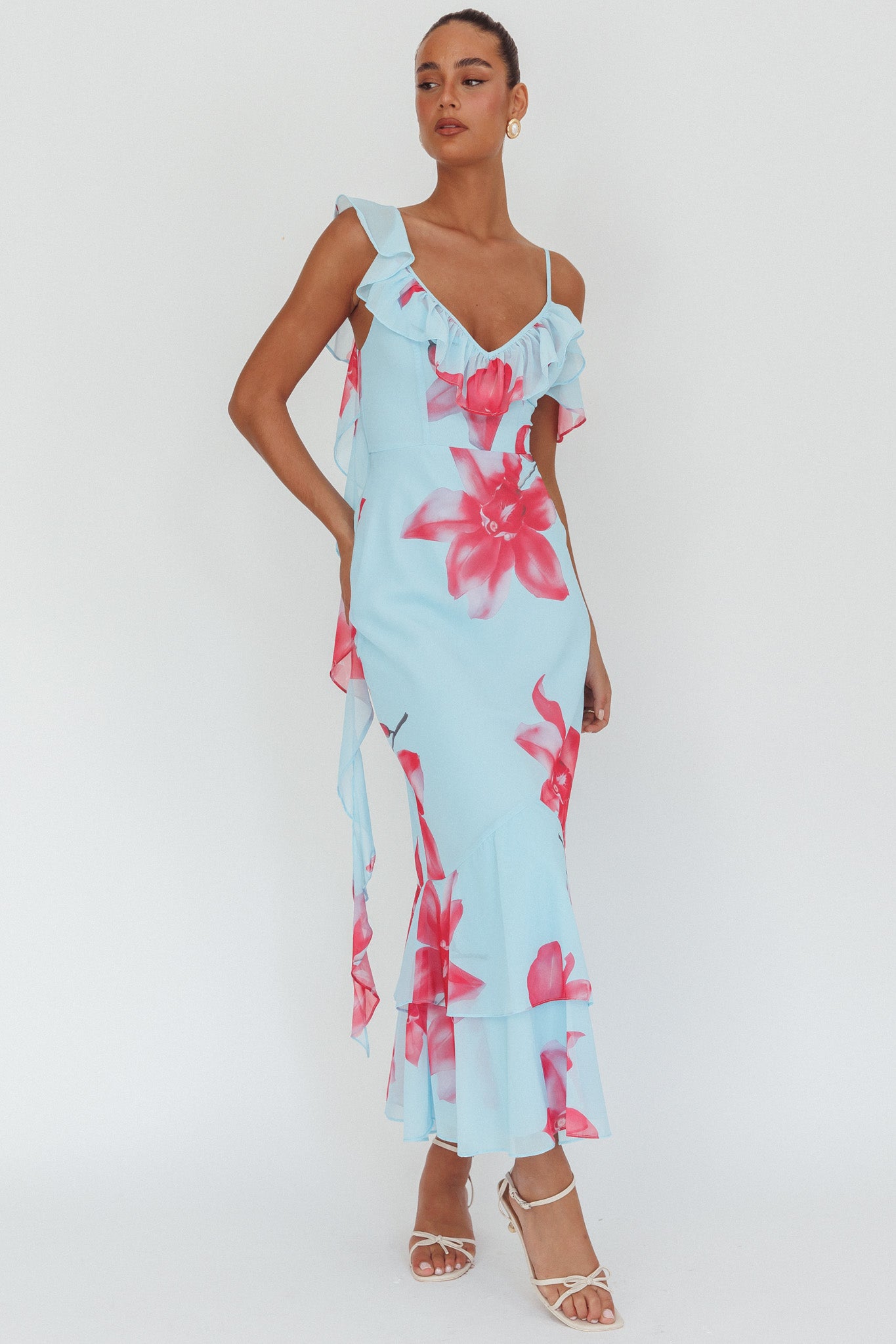 Sun Lover Ruffle Trim Maxi Dress Lily Blue - S