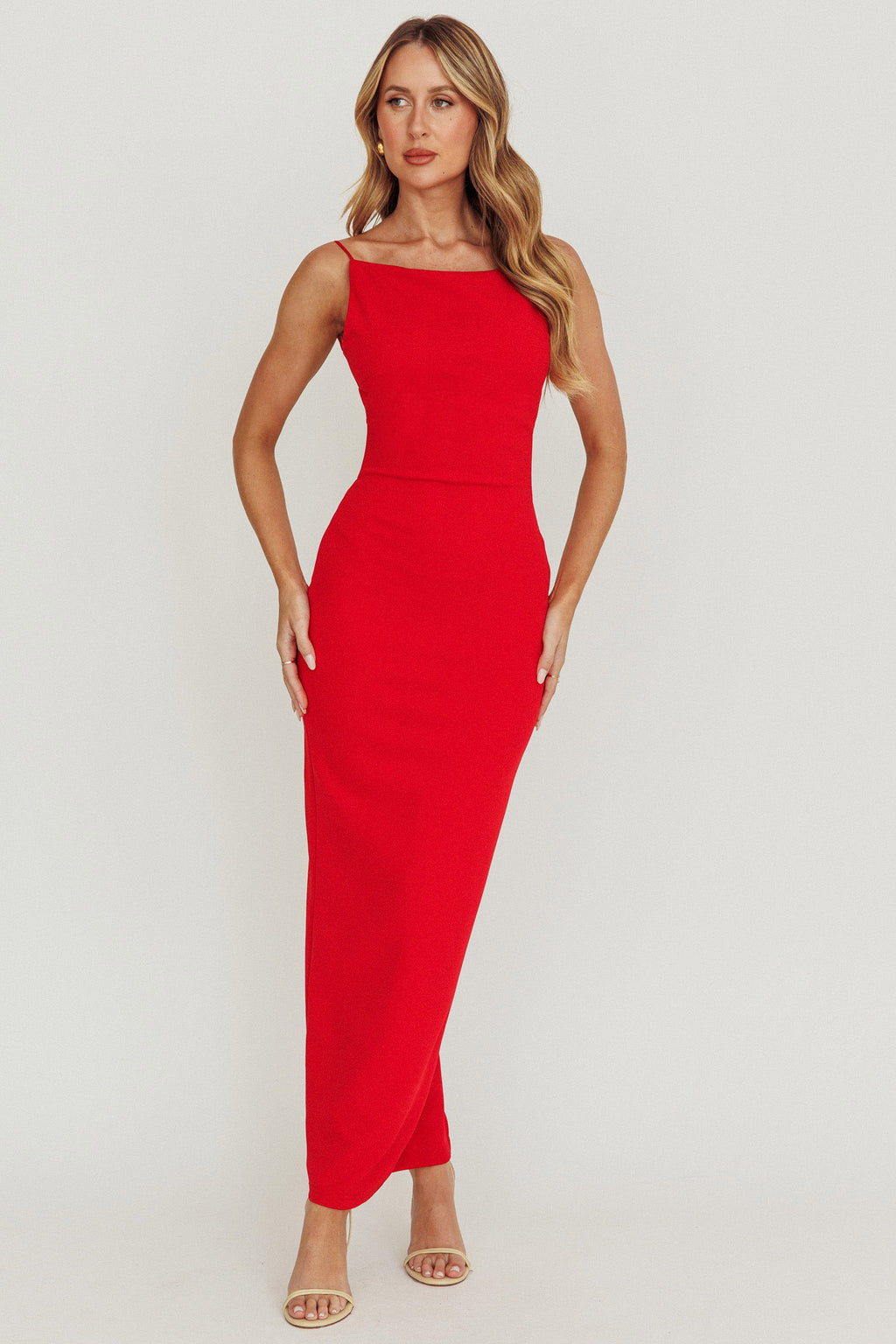 Yindi Backless Boat Neck Maxi Dress Red by Selfie Leslie
