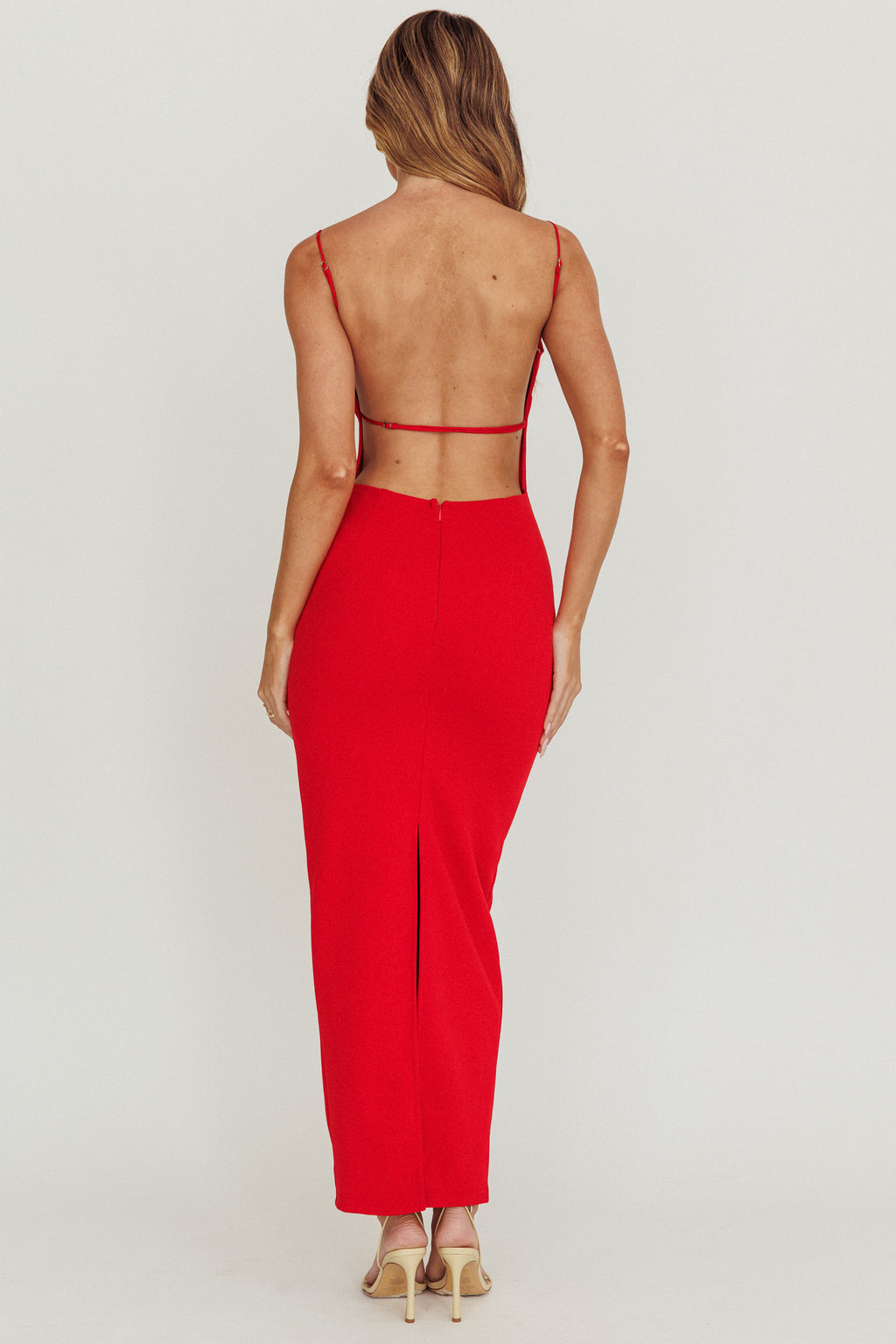 Yindi Backless Boat Neck Maxi Dress Red by Selfie Leslie