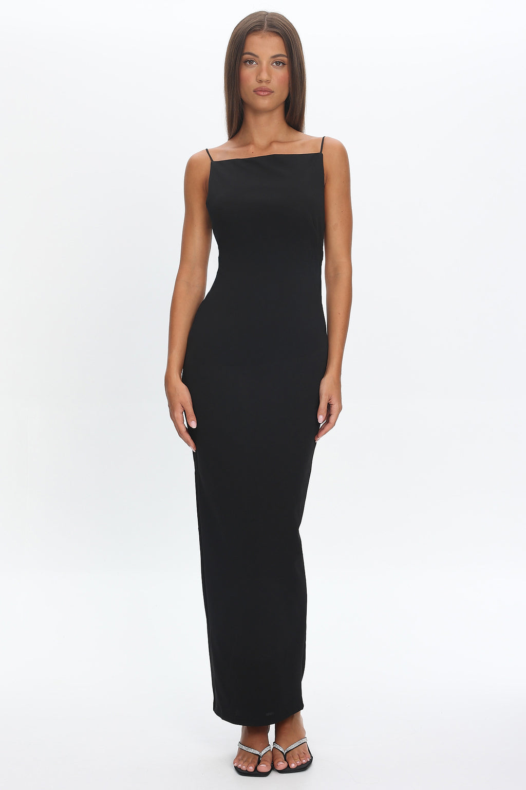 Yindi Backless Boat Neck Maxi Dress Black by Selfie Leslie