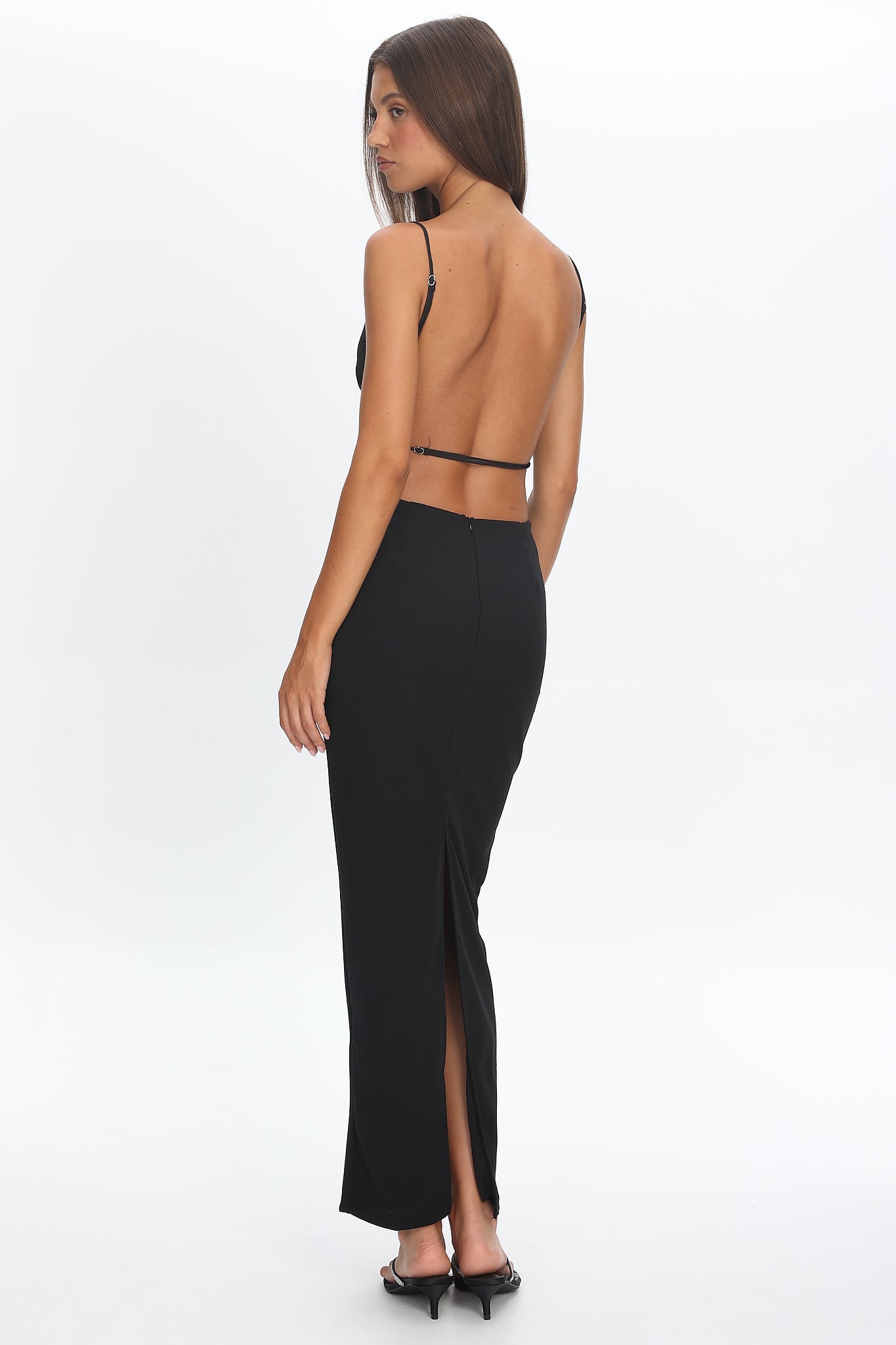 Yindi Backless Boat Neck Maxi Dress Black by Selfie Leslie