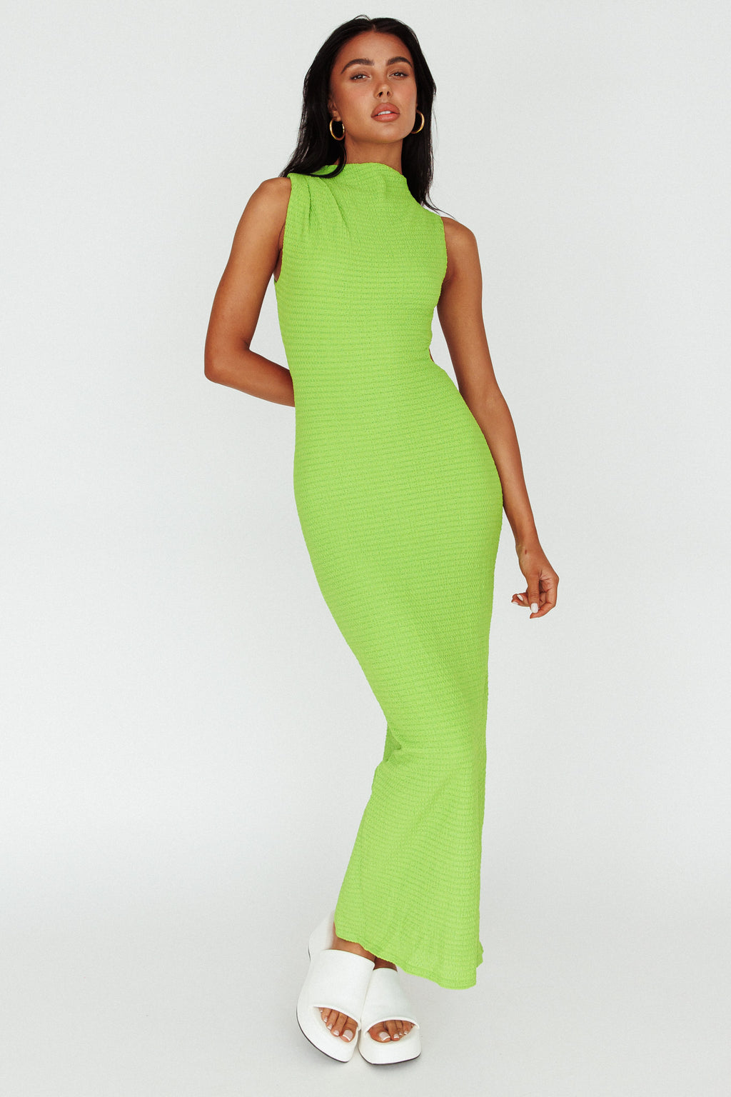 Yindi Sleeveless Cut-Out Waist Maxi Dress Lime by Selfie Leslie