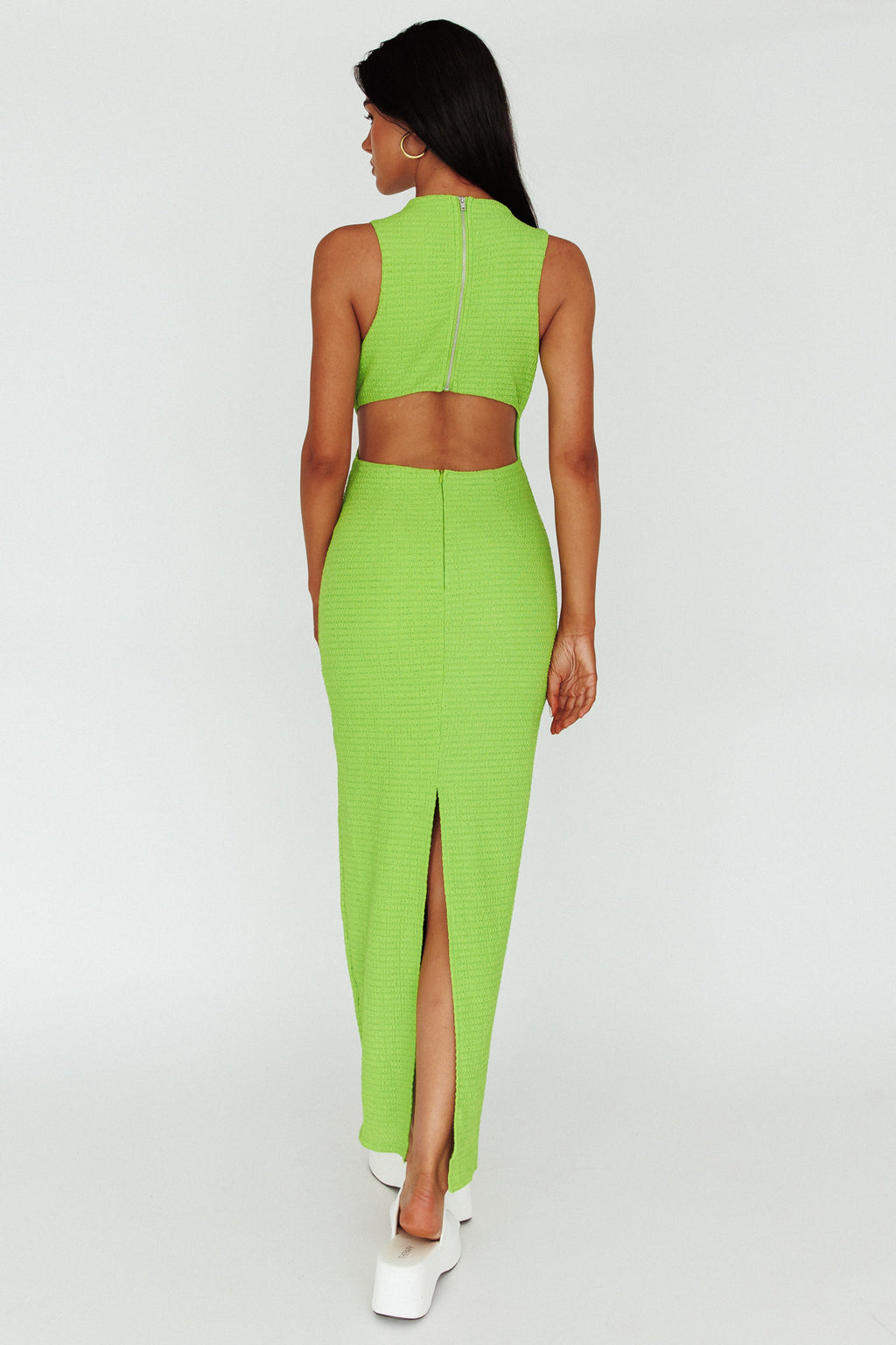 Yindi Sleeveless Cut-Out Waist Maxi Dress Lime by Selfie Leslie