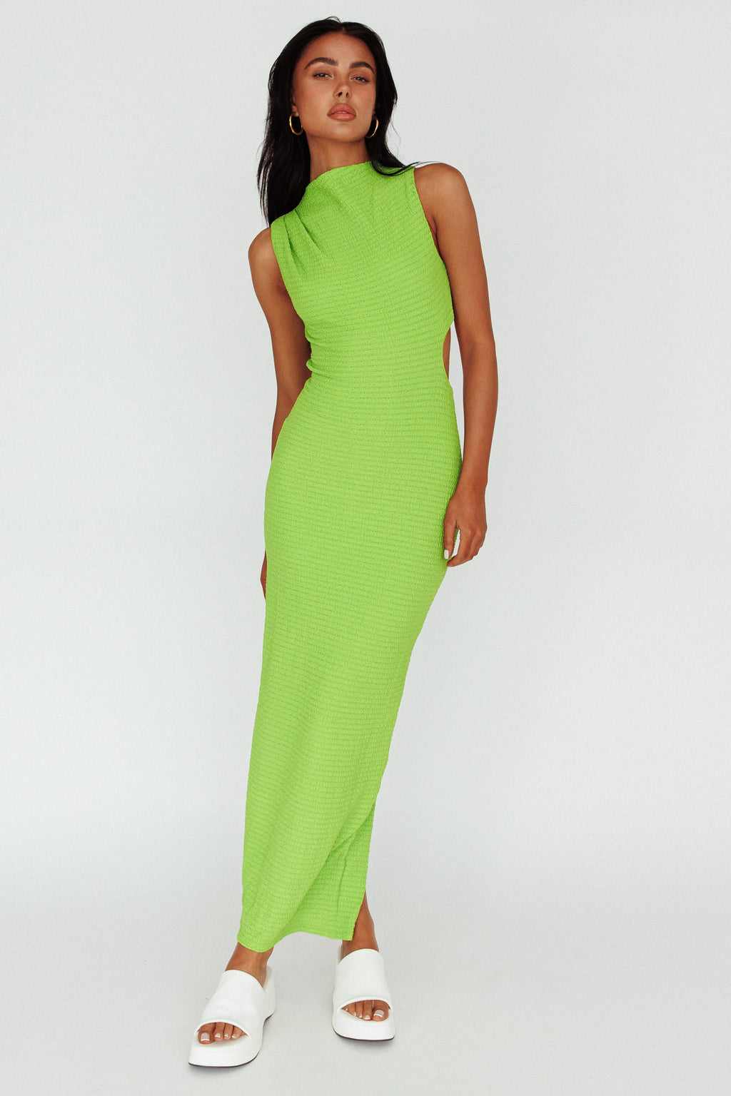Yindi Sleeveless Cut-Out Waist Maxi Dress Lime by Selfie Leslie